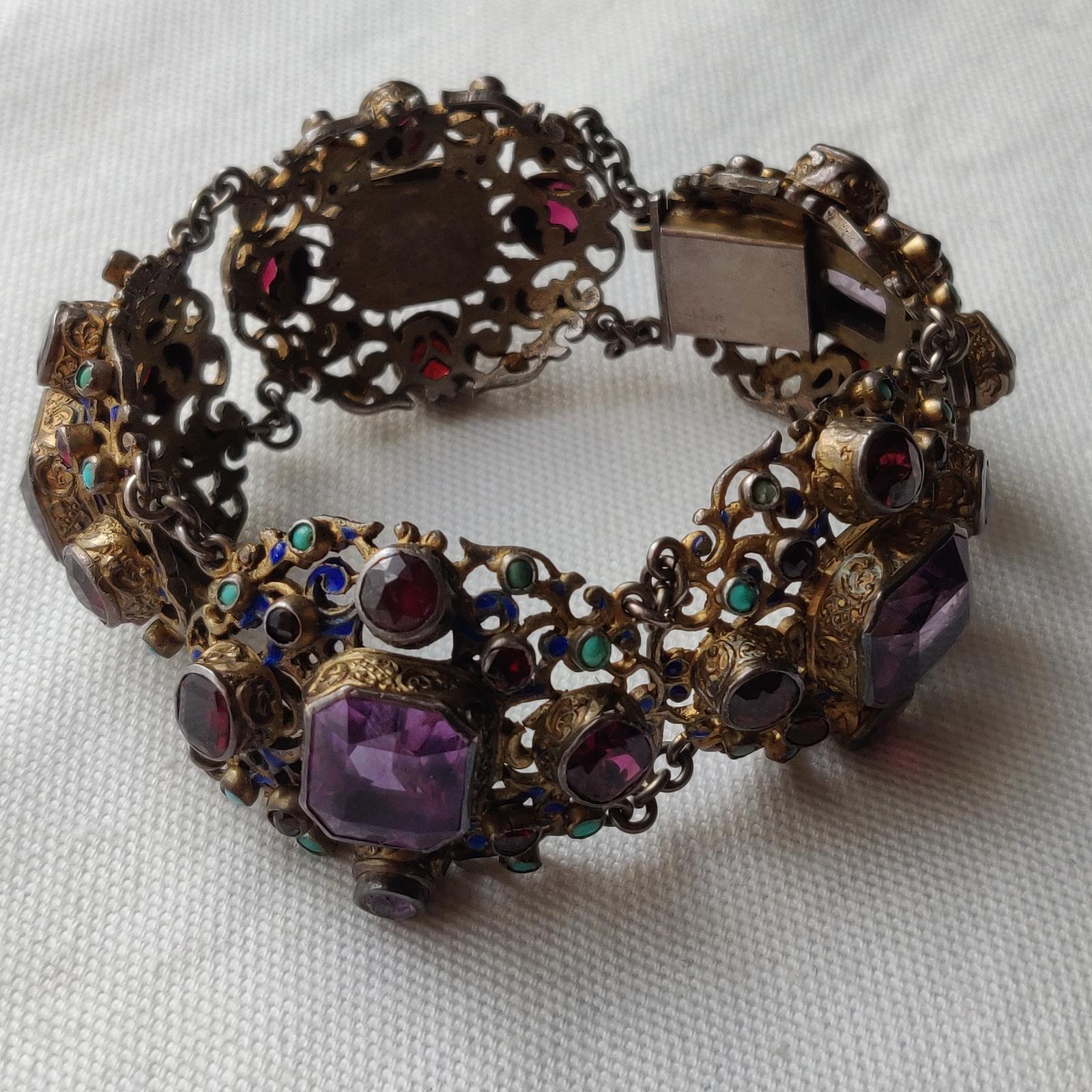 Antique Rare Austro Hungarian Gilded Silver Bracelet with Stones and Enamel (1 of 9)
