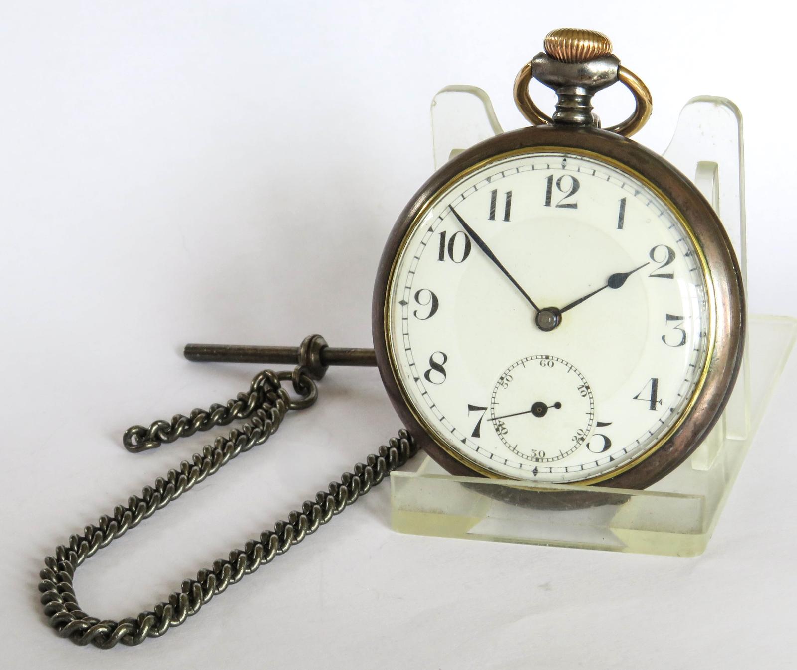 Pocket Watch : 1940s Gun Metal Pocket Watch by Rotherham & Sons (1 of 4)