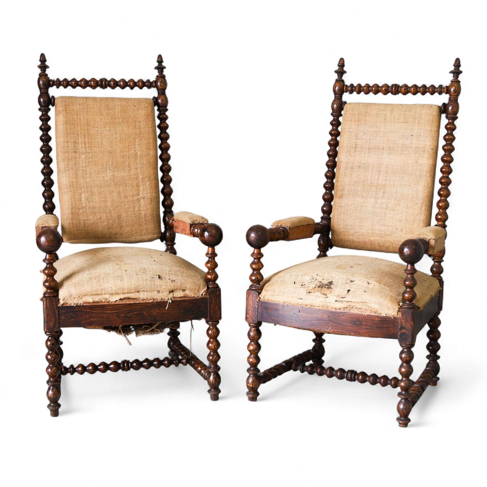 Pair of 19th Century French Faux Rosewood Bobbin Armchairs c.1850 (1 of 15)