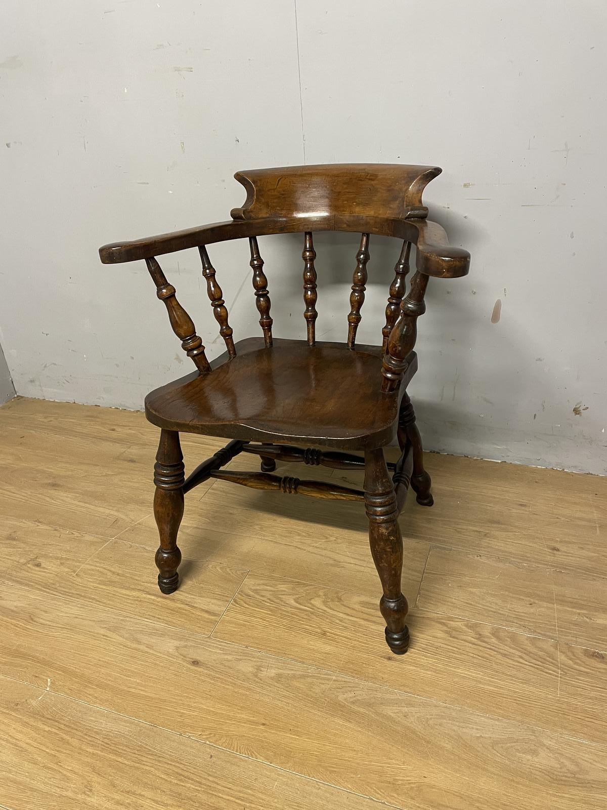 C19th Captains Chair with Elm Seat and Double H Under Stretcher (1 of 12)