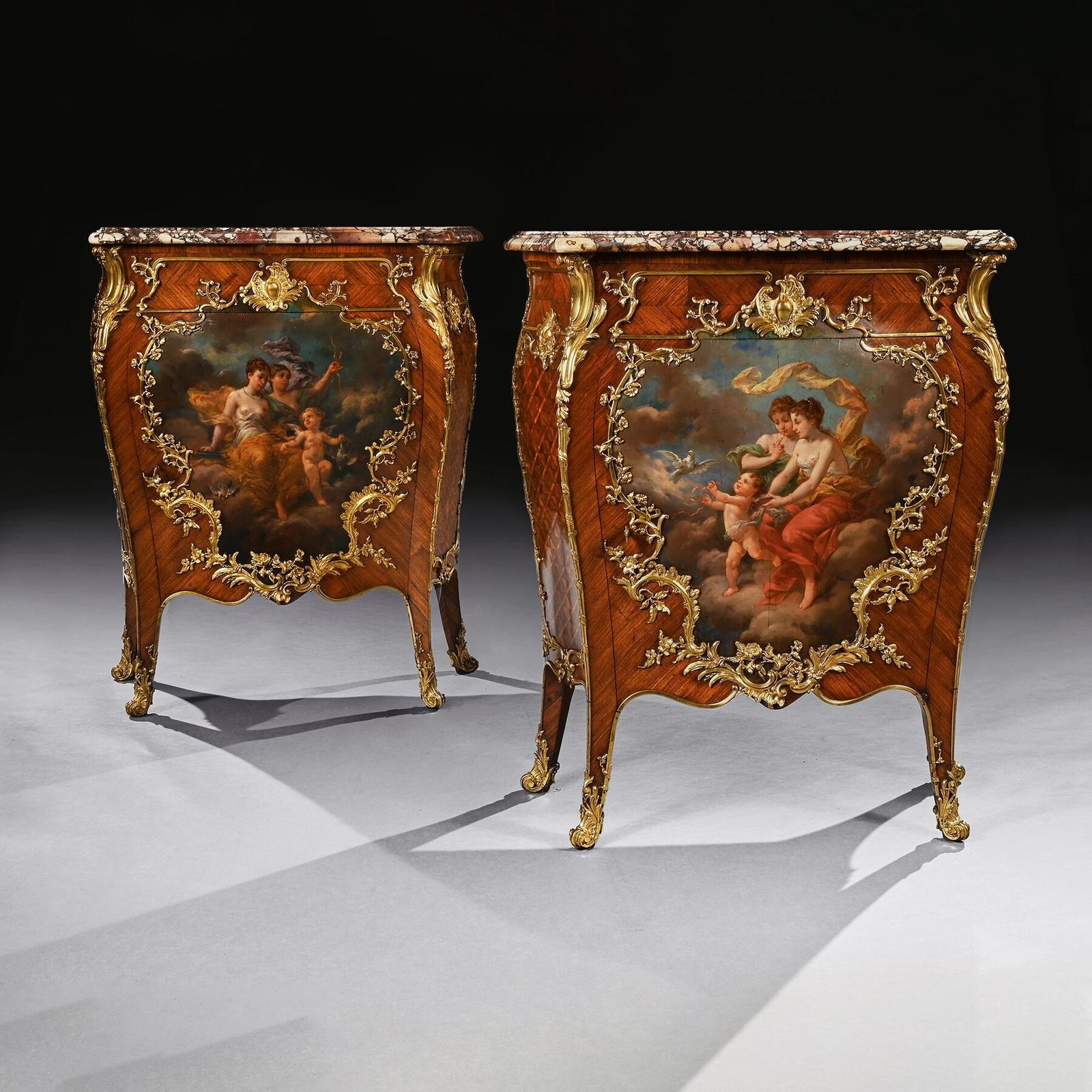 Pair of Gilt Bronze Mounted 19th Century French Kingwood & Vernis Martin Petit Commodes (1 of 13)