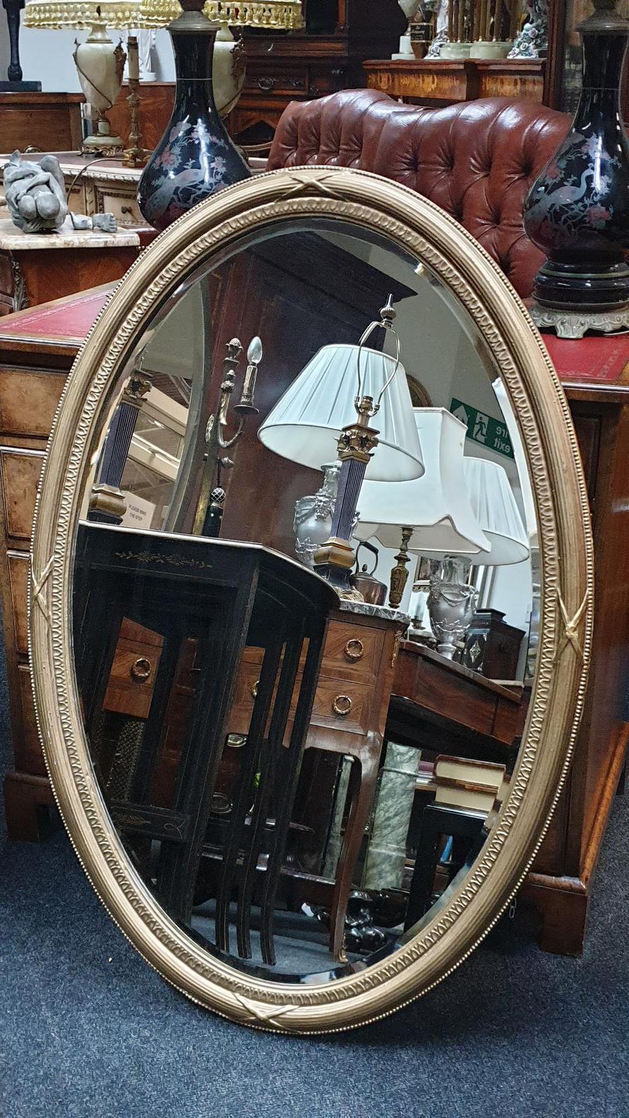 Large Edwardian Oval Gilt Wall Mirror (1 of 1) Large Edwardian Oval Gilt Wall Mirror (1 of 1)