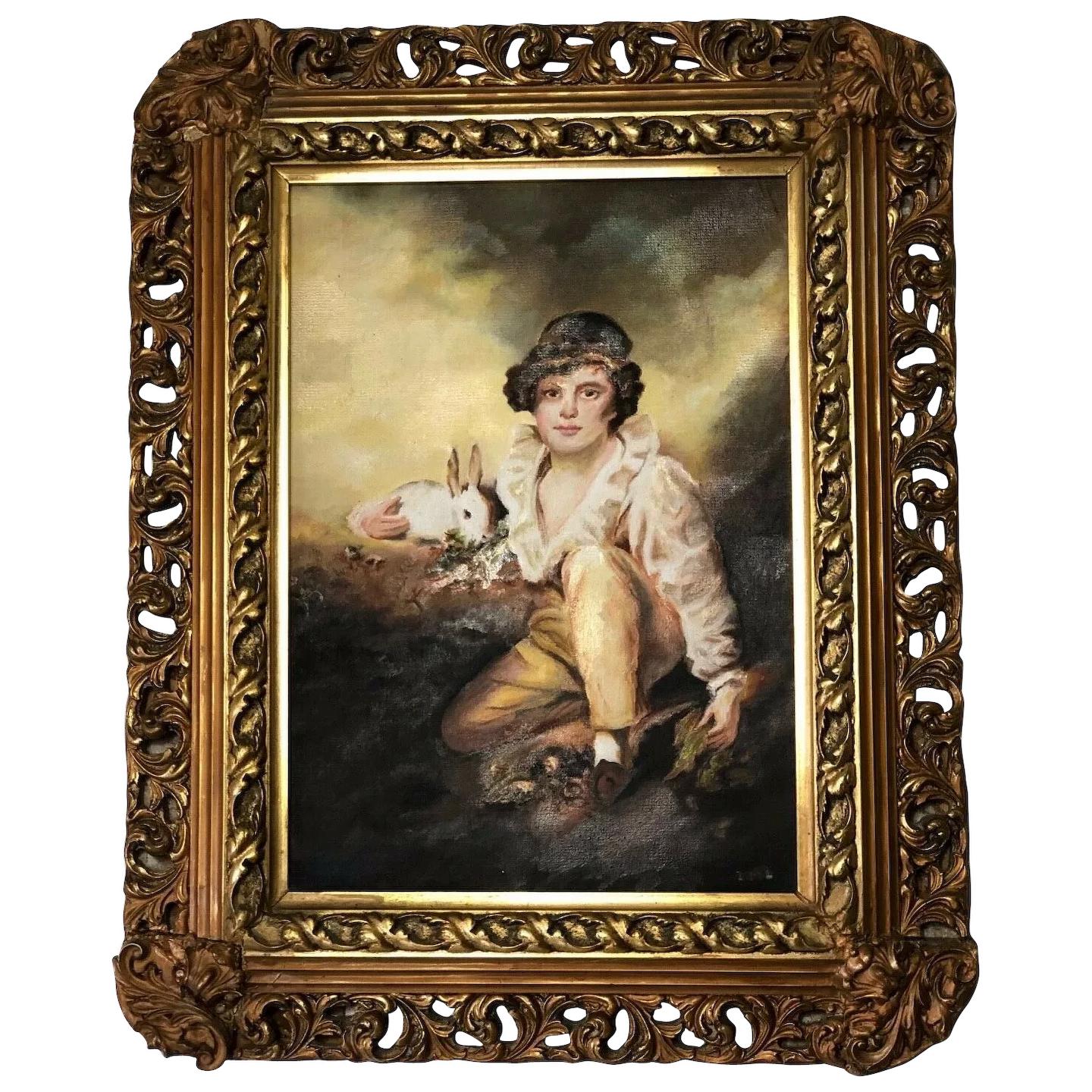 19th Century Oil Painting Young Boy & Rabbit After Henry Raeburn (1 of 12) 19th Century Oil Painting Young Boy & Rabbit After Henry Raeburn (1 of 12)