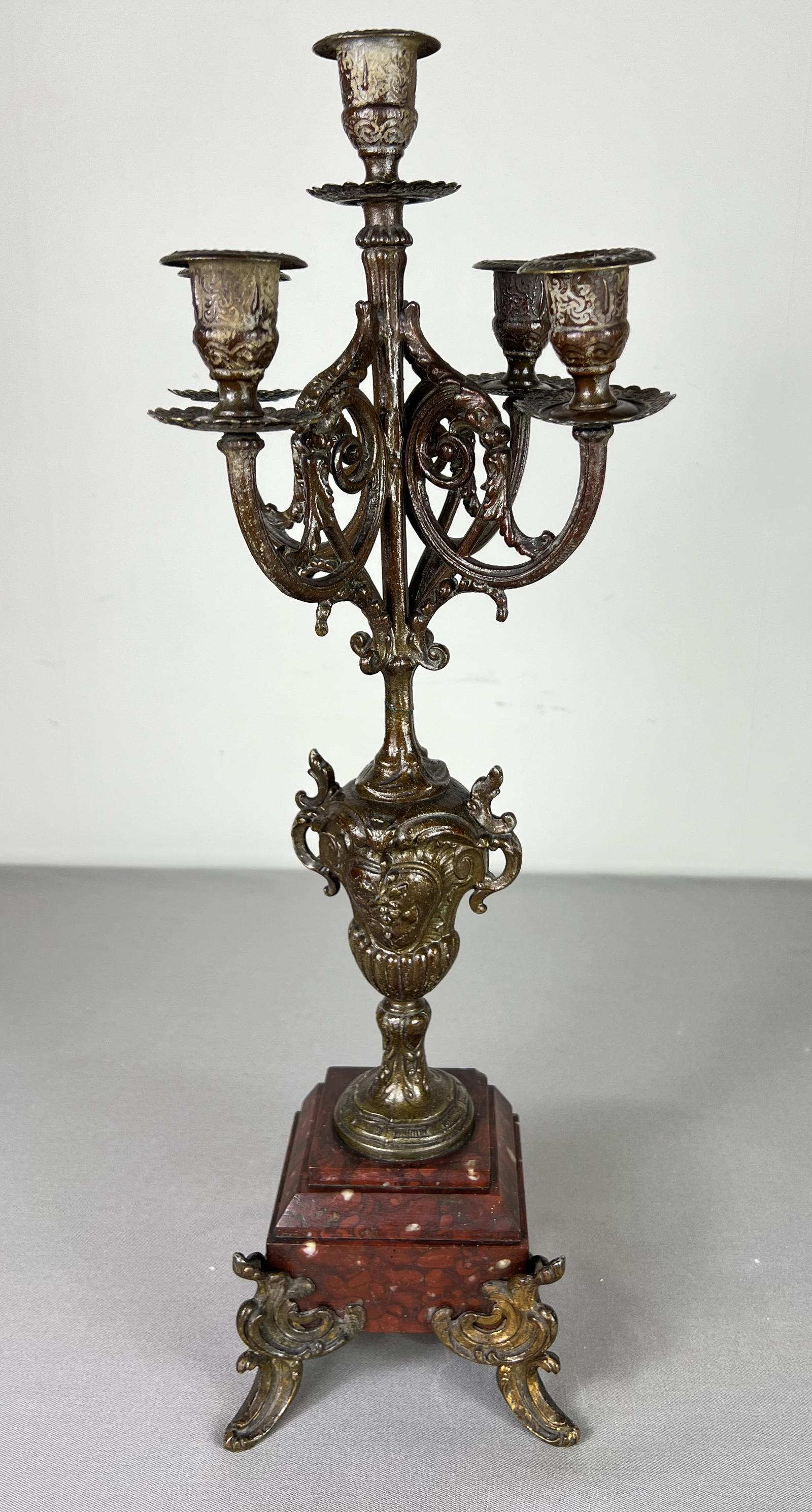 Bronze Five Arm French Marble Candelabra Candleholder Candlestick (1 of 12)