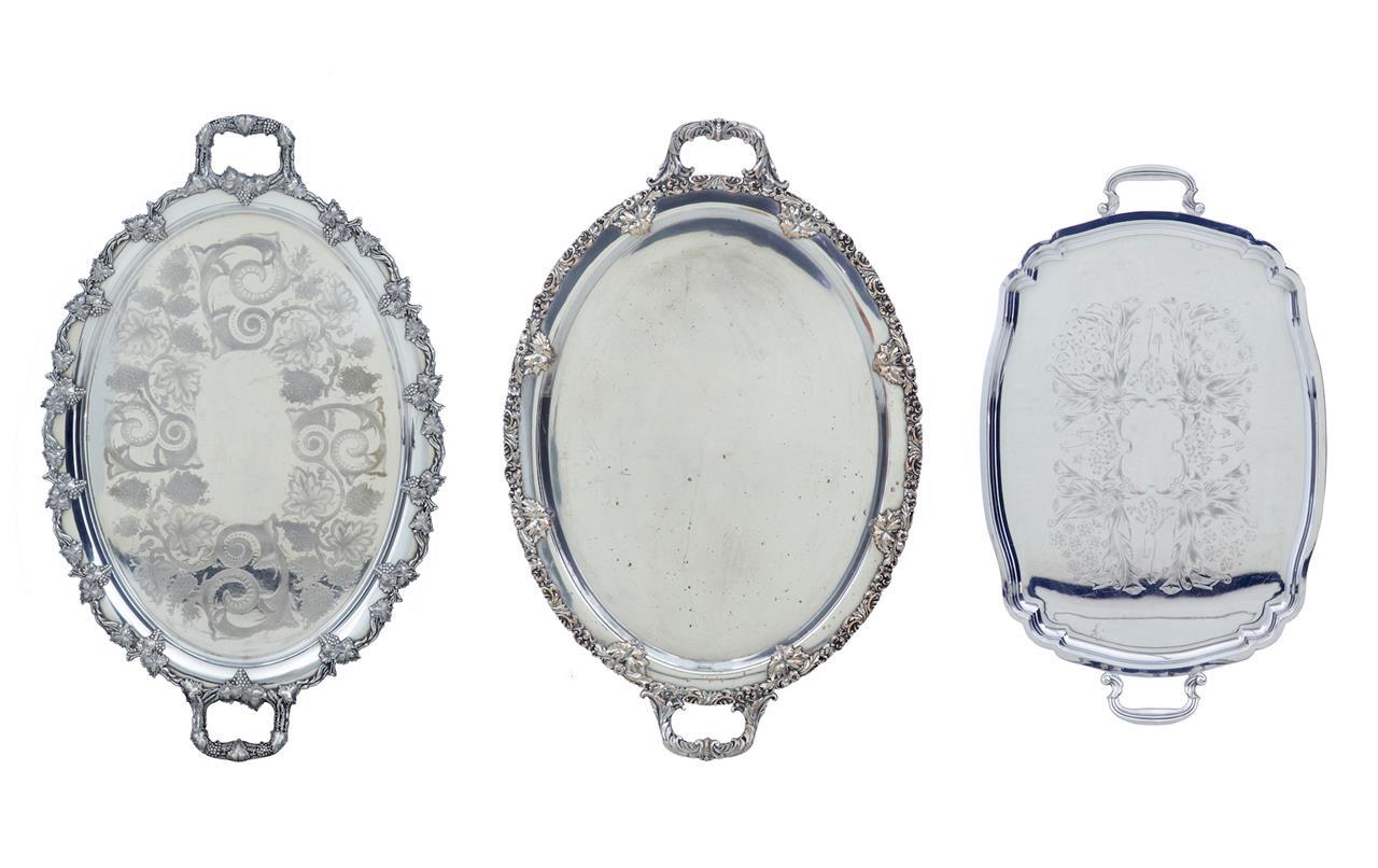 Collection of 3 Silver Plate Ornate Trays (1 of 8)