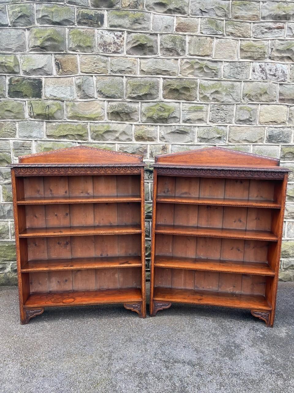 Pair Antique Oak Open Library Bookcase (1 of 16)