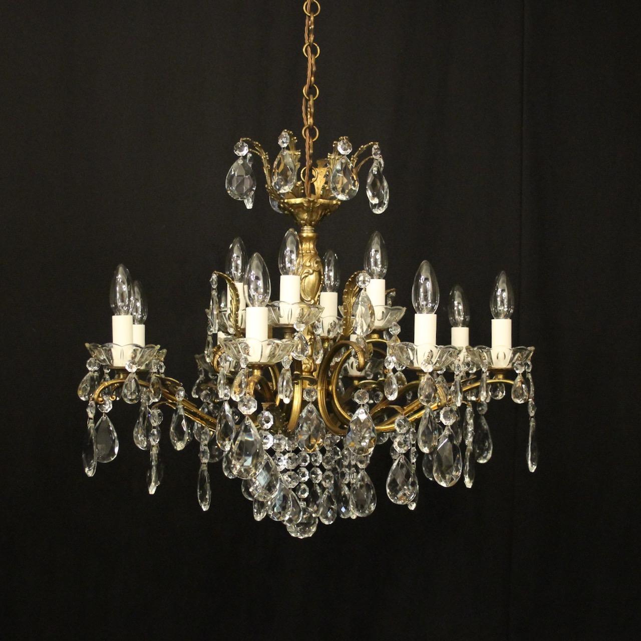 Italian 12 Light Gilded Brass Chandelier (1 of 10)