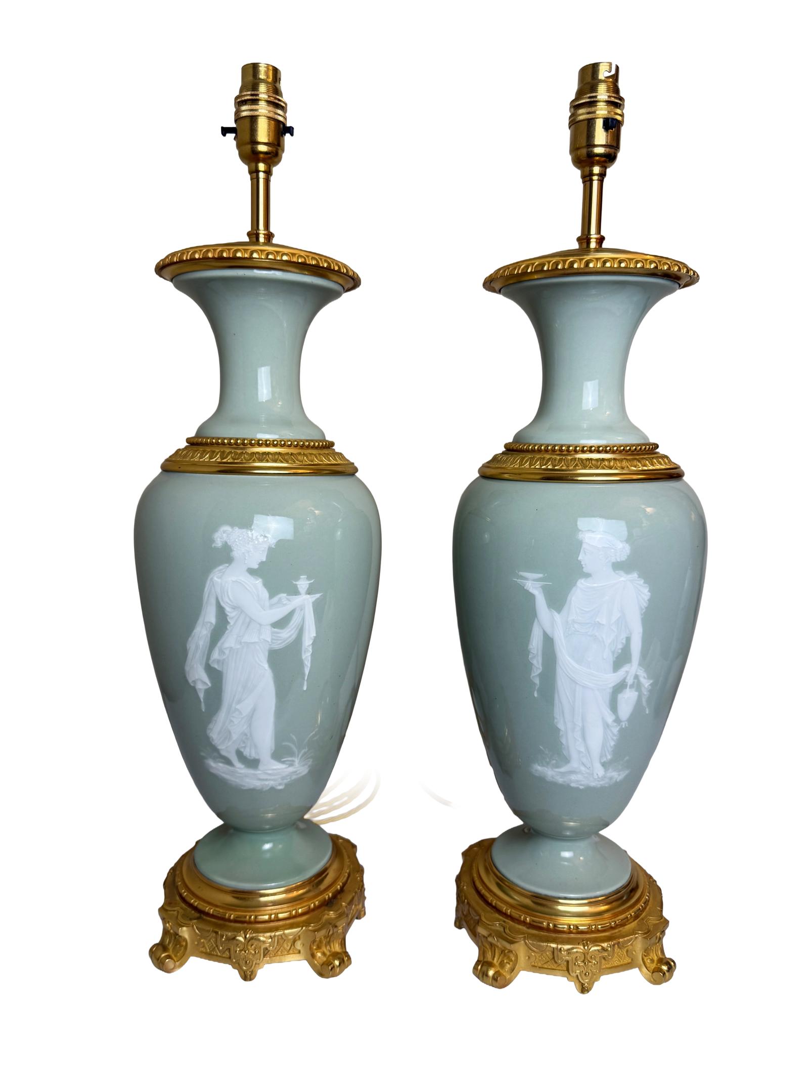 Pair of Antique Celadon Porcelain Pate-sur-pate Table Lamps (1 of 10) Pair of Antique Celadon Porcelain Pate-sur-pate Table Lamps (1 of 10)