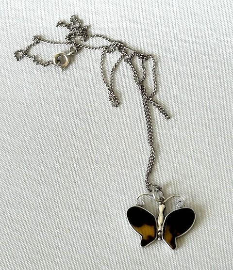 Silver & Tortoiseshell Butterfly Pendant Necklace (1 of 7)