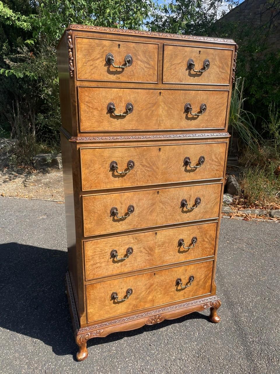 Quality Antique Burr Walnut Chest on Chest Tallboy (1 of 15)