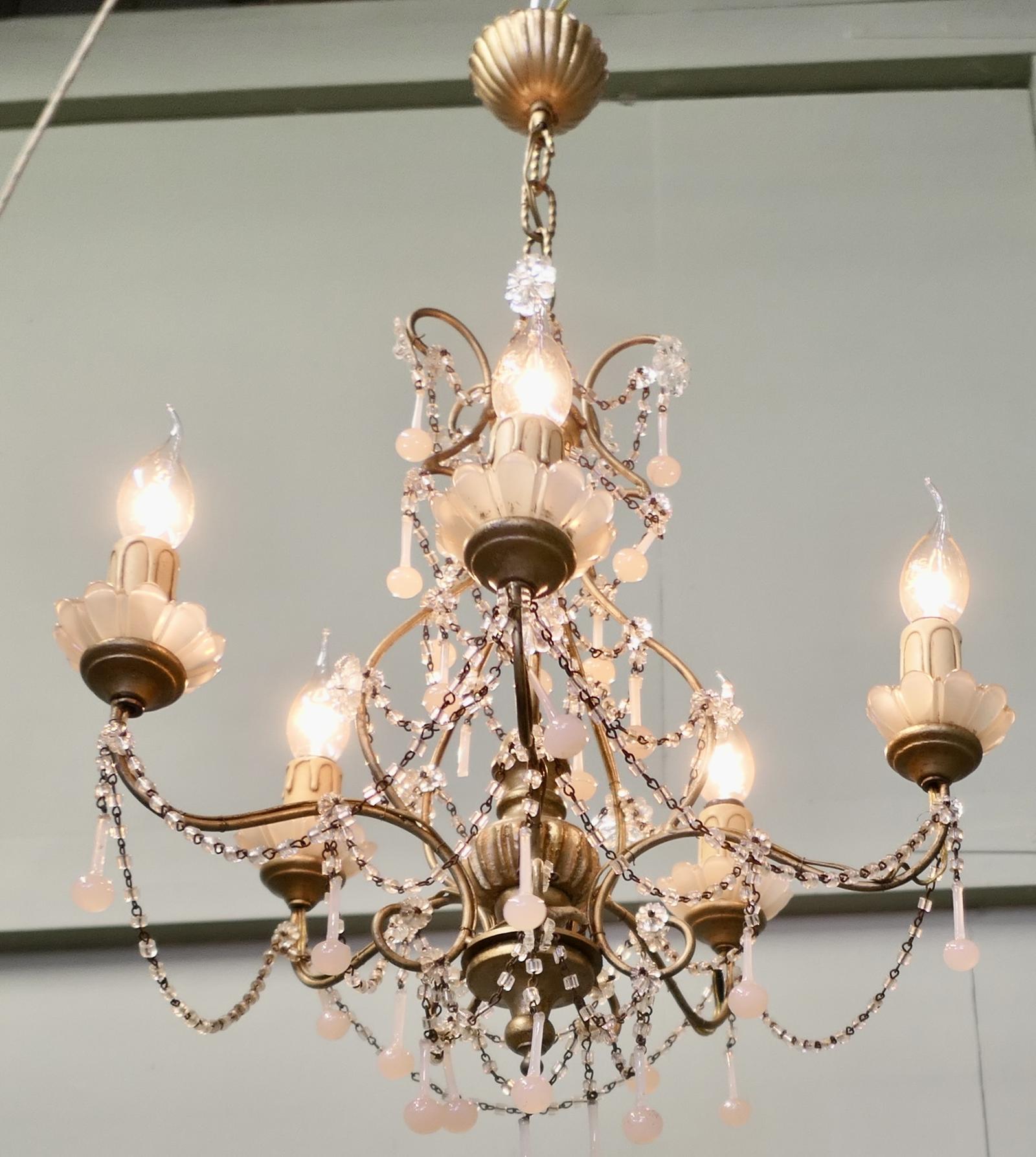 6 Branch Pink Venetian Art Deco Chandelier (1 of 5) 6 Branch Pink Venetian Art Deco Chandelier (1 of 5)