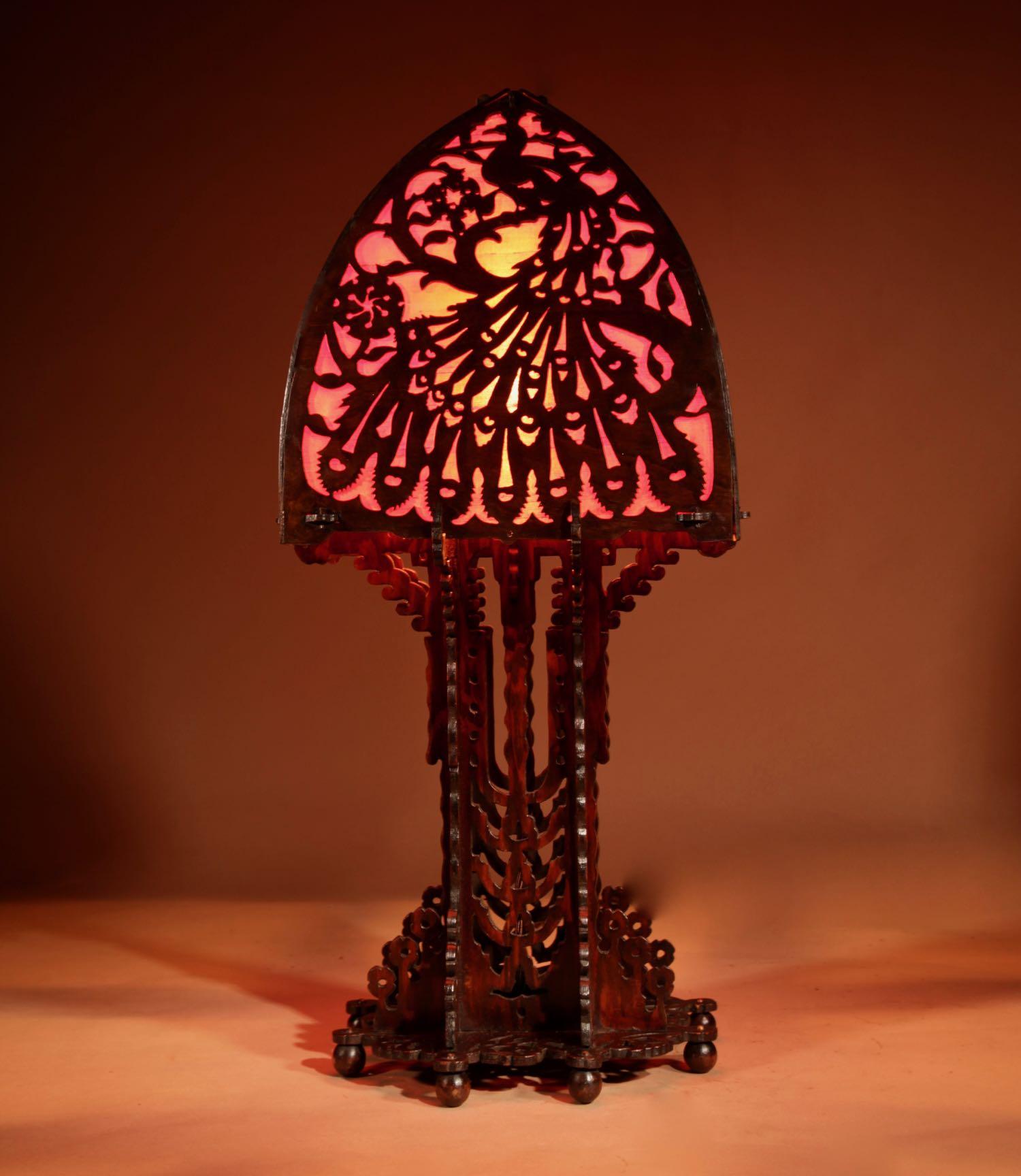 Amsterdam School 1900-1920 Very Impressive & Stylish Fretwork Wooden Table Lamp (1 of 16)