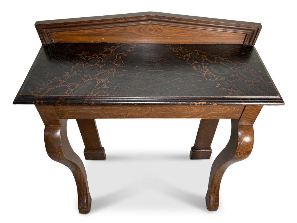 Faux Marble Painted & Grained Console Table with Raised Triangular Back on Arched Front Supports (1 of 5)