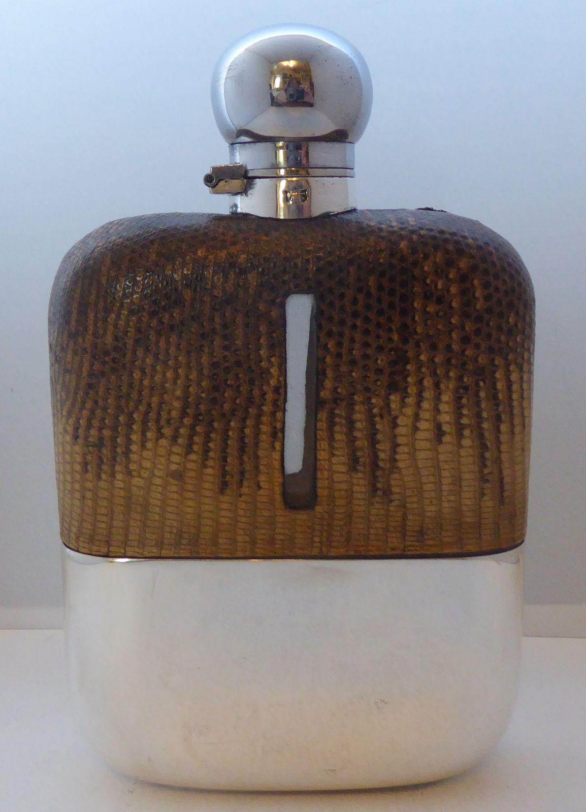James Dixon Silver Plate Plated Snake Skin Bound Glass Hip Flask (1 of 10) James Dixon Silver Plate Plated Snake Skin Bound Glass Hip Flask (1 of 10)