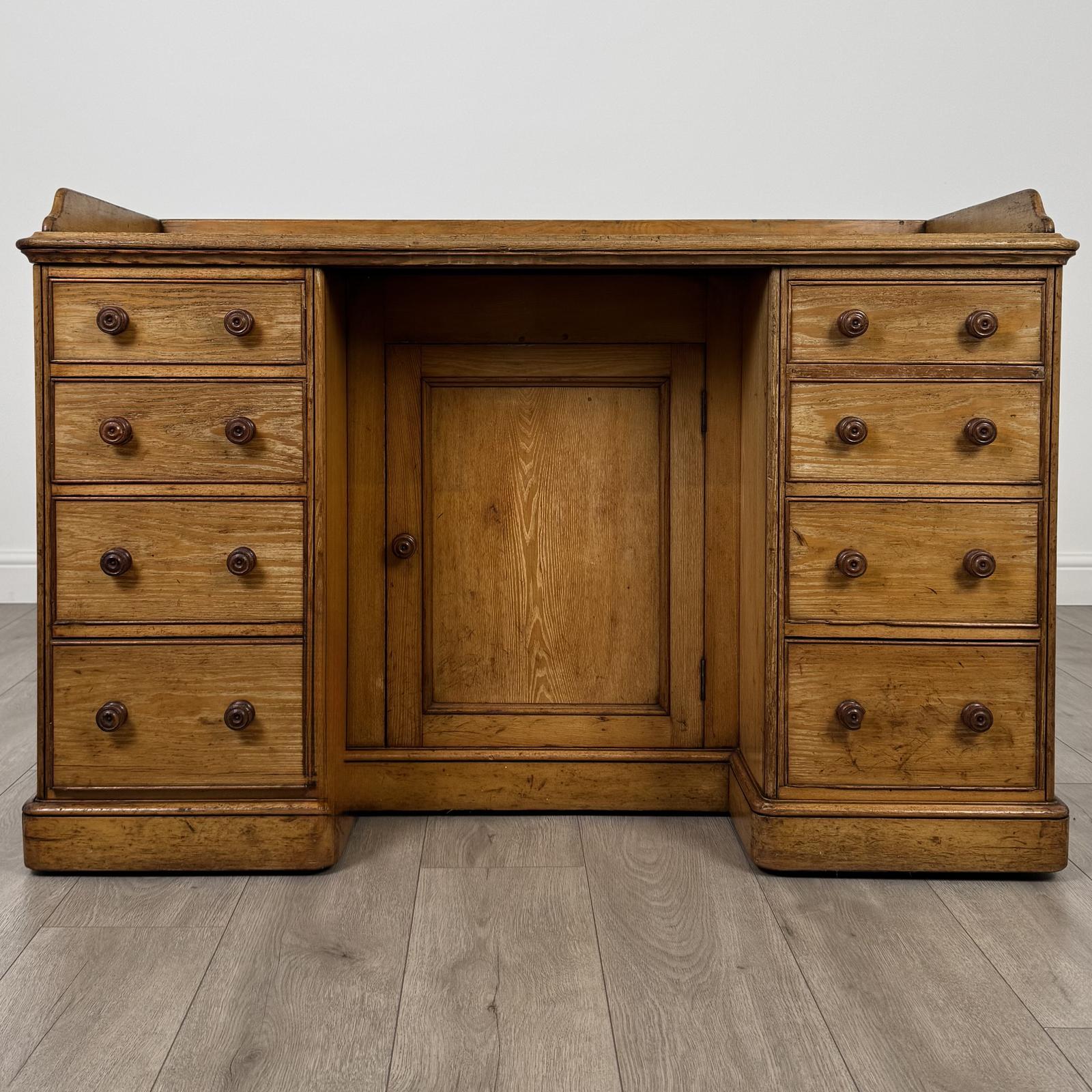 Antique 19th Century Fine Quality Kneehole Desk In Ash (1 of 12)