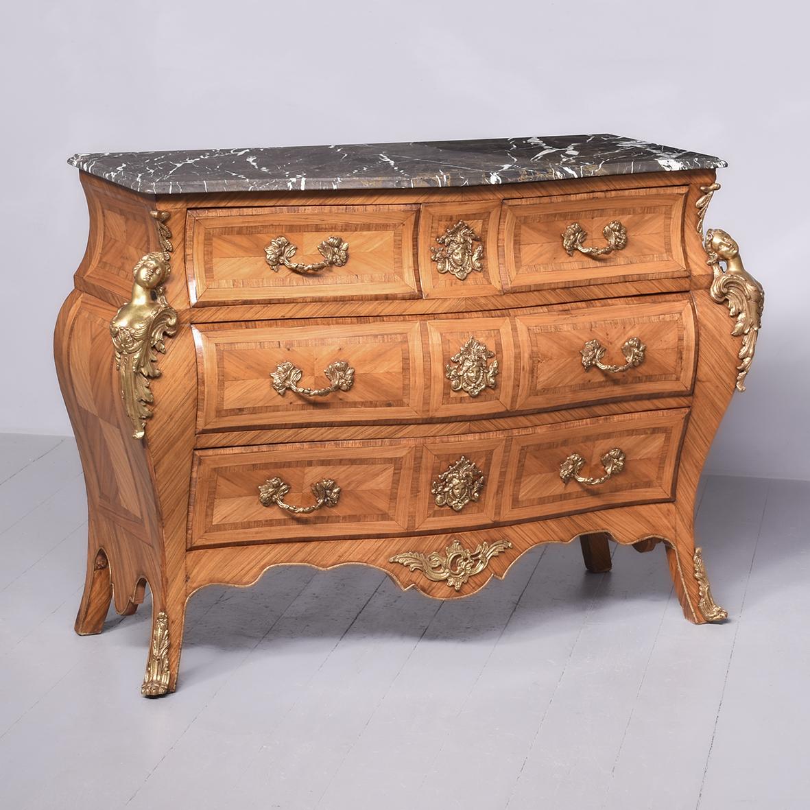 Late 1900s Vintage Marble Top French Walnut & Satin Birch Commode (1 of 13)