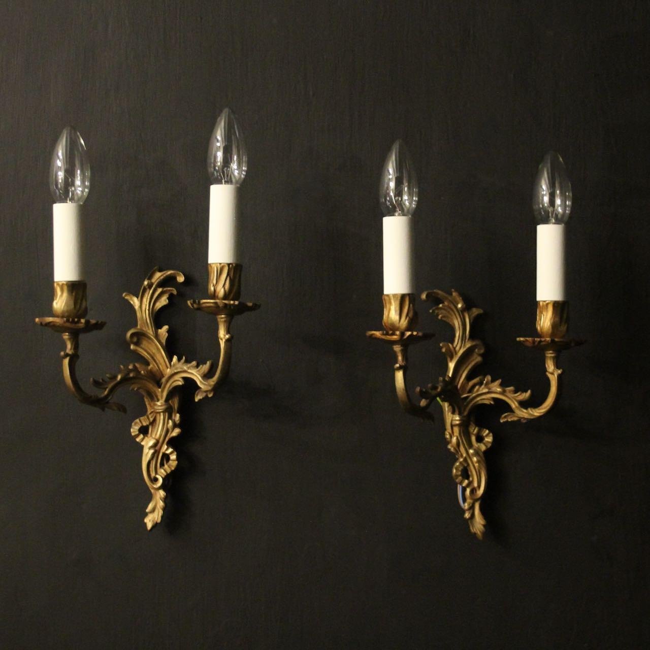 French Pair of Gilded Twin Arm Wall Lights (1 of 10)