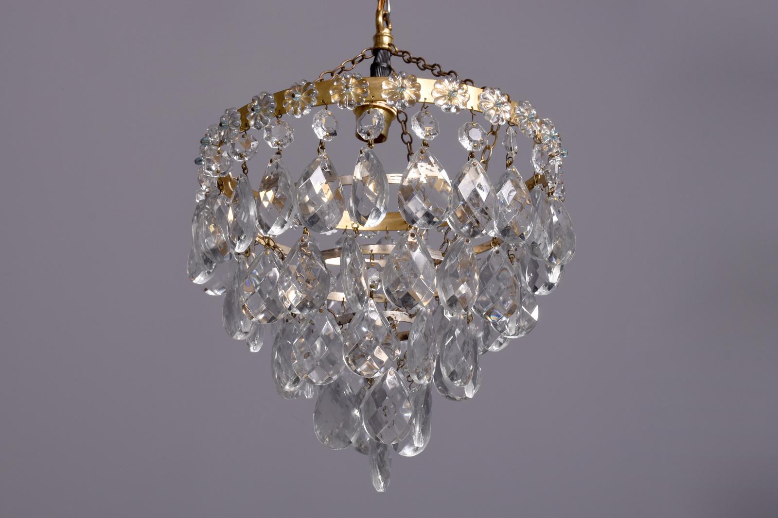Late Victorian Neat-size Brass & Hand-cut Crystal, Four-tier Chandelier (1 of 5)