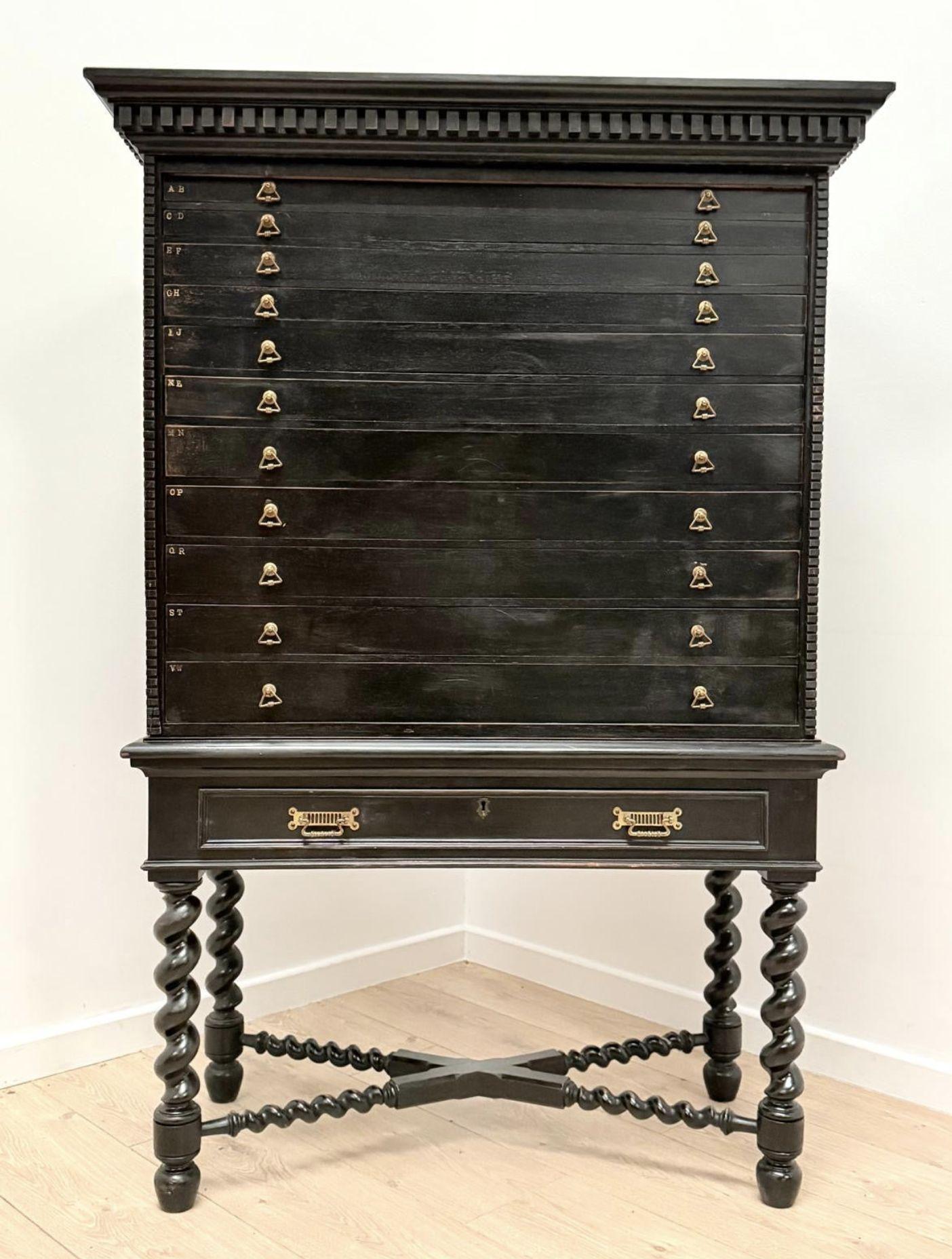 Ebonised 19 Century Jewellery, Specimen Chest on Spiral Turned Legs (1 of 9) Ebonised 19 Century Jewellery, Specimen Chest on Spiral Turned Legs (1 of 9)