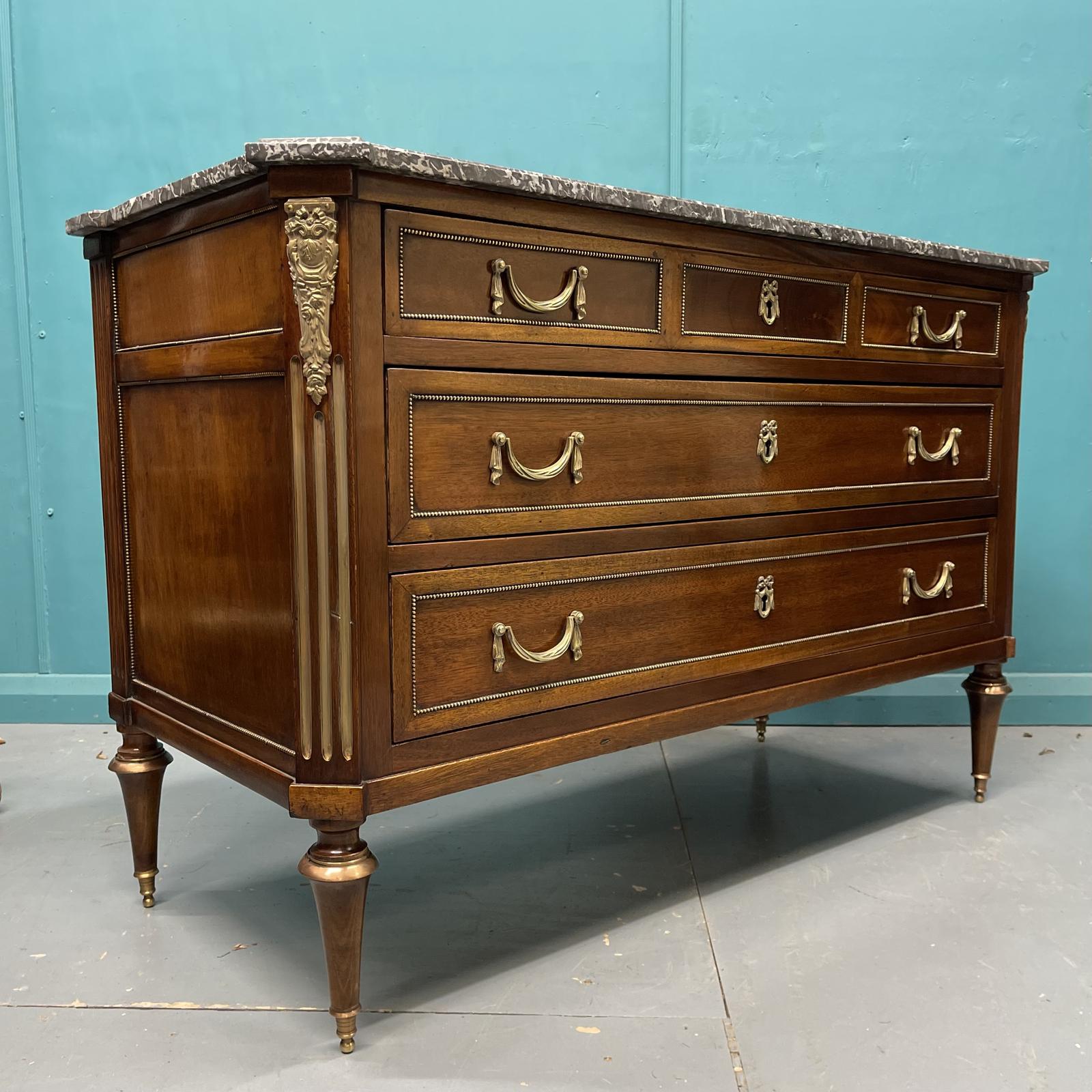 French Marble Top Brass Inlaid Commode (1 of 9) French Marble Top Brass Inlaid Commode (1 of 9)