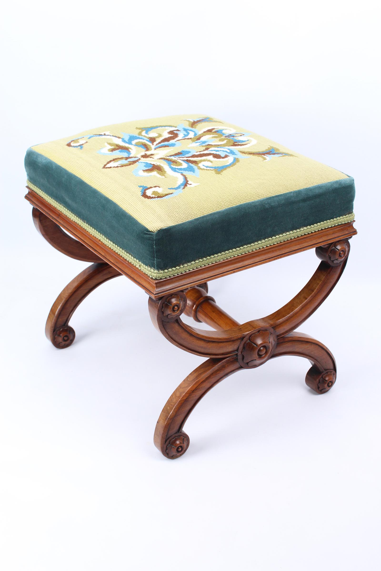 Victorian Walnut X-framed Dressing Stool (1 of 13)