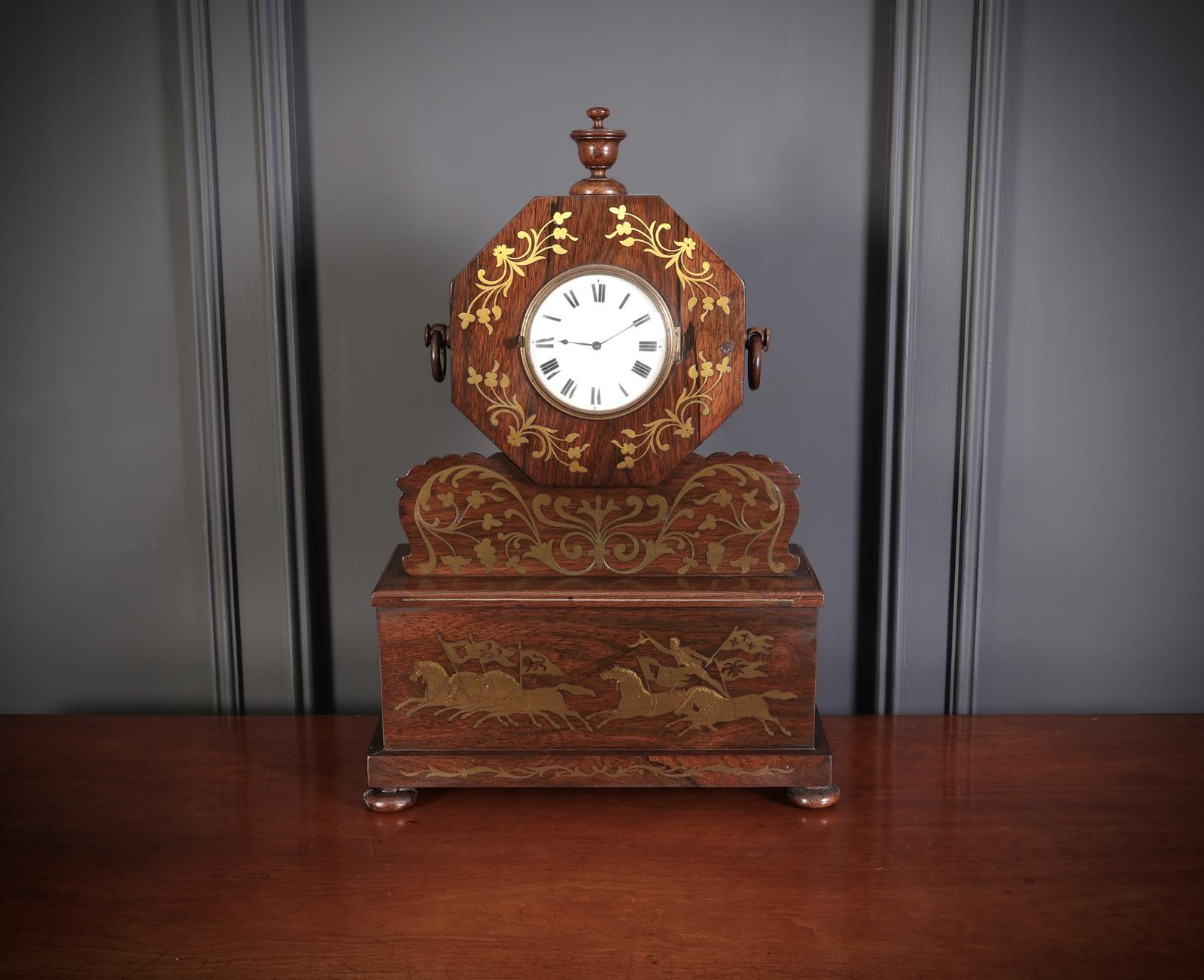 Regency Brass Inlaid Rosewood Mantel Clock (1 of 11)