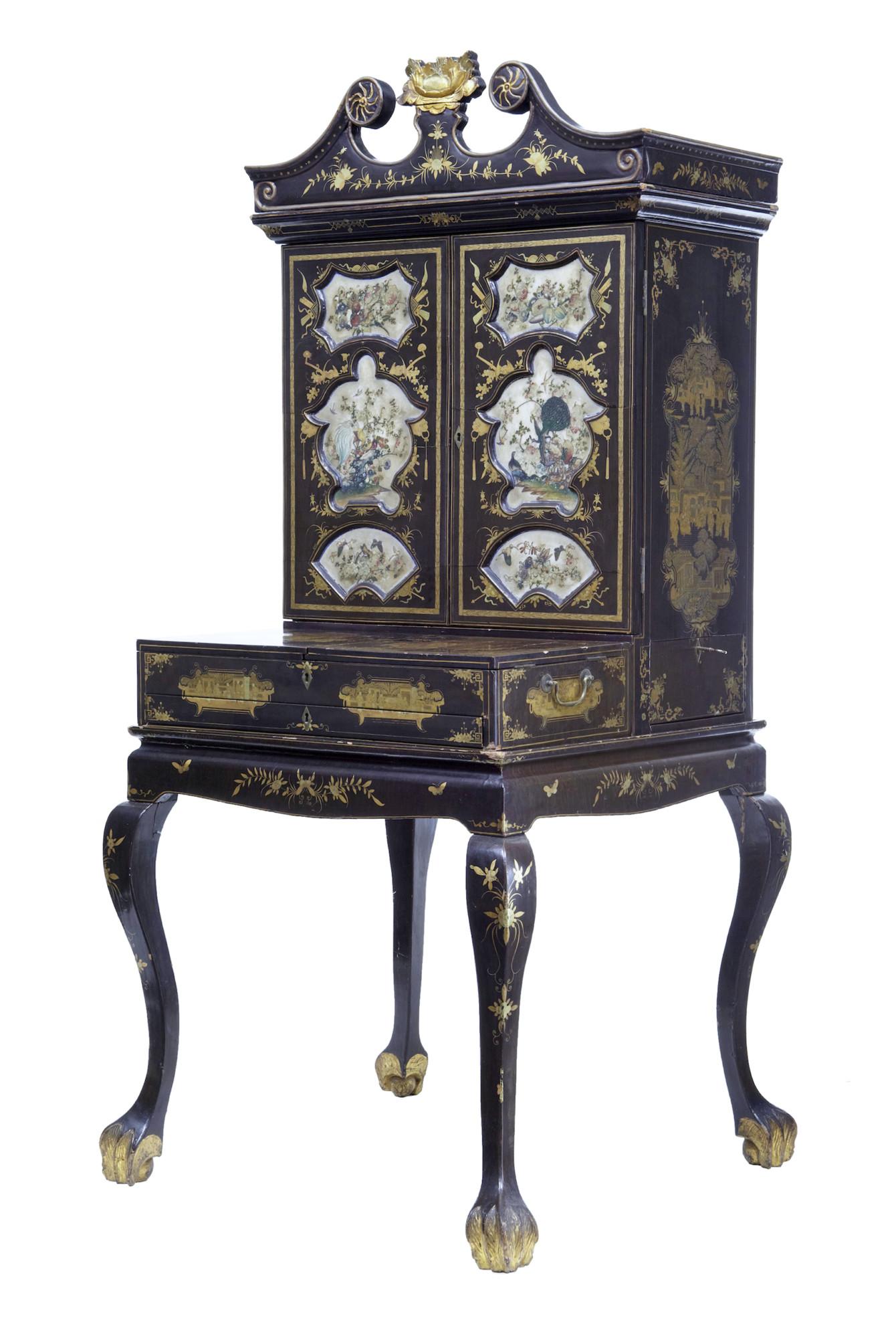 19th Century Chinese Canton Black Lacquered Desk Cabinet (1 of 18)