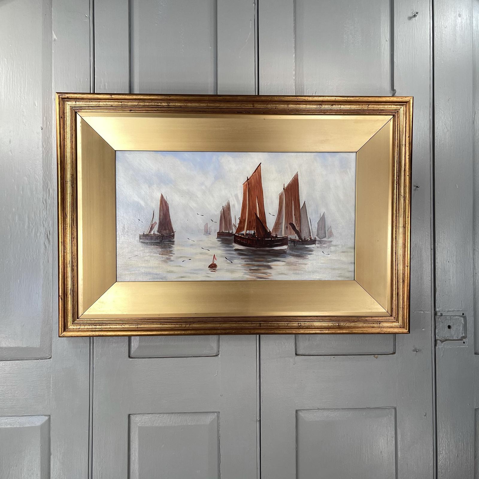 Antique Edwardian Marine Seascape Oil Painting of Sailing Boats '1 of 2' (1 of 11)