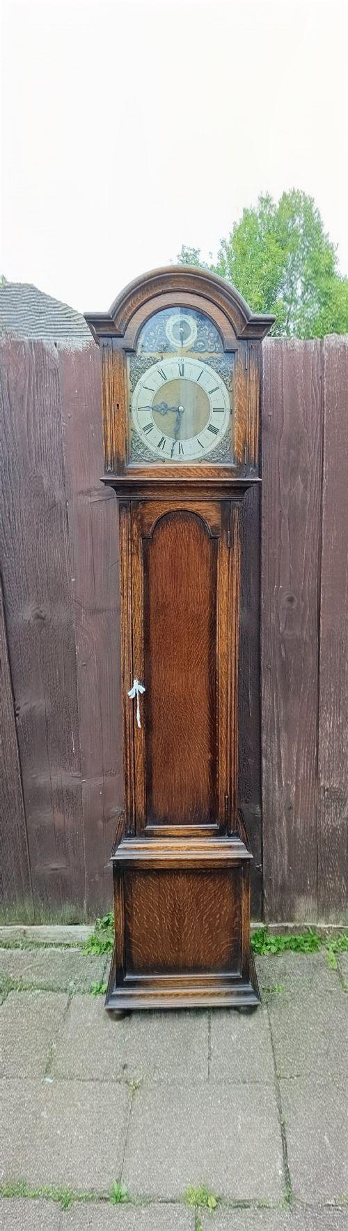 Quarter Chiming + Hour Strike Oak Grandmother Longcase Clock (1 of 3)