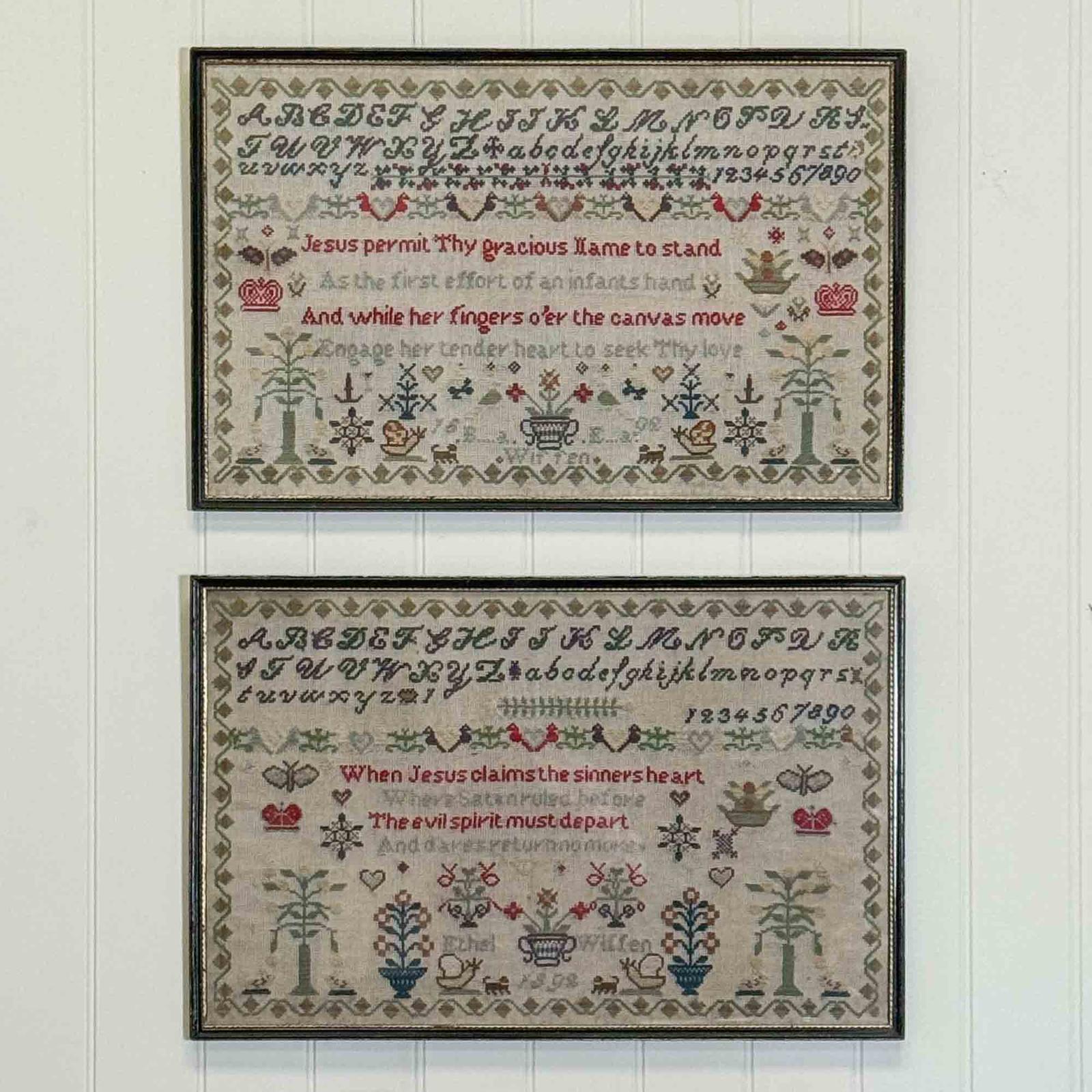 Pair of 19th Century Embroidered Samplers (1 of 18)