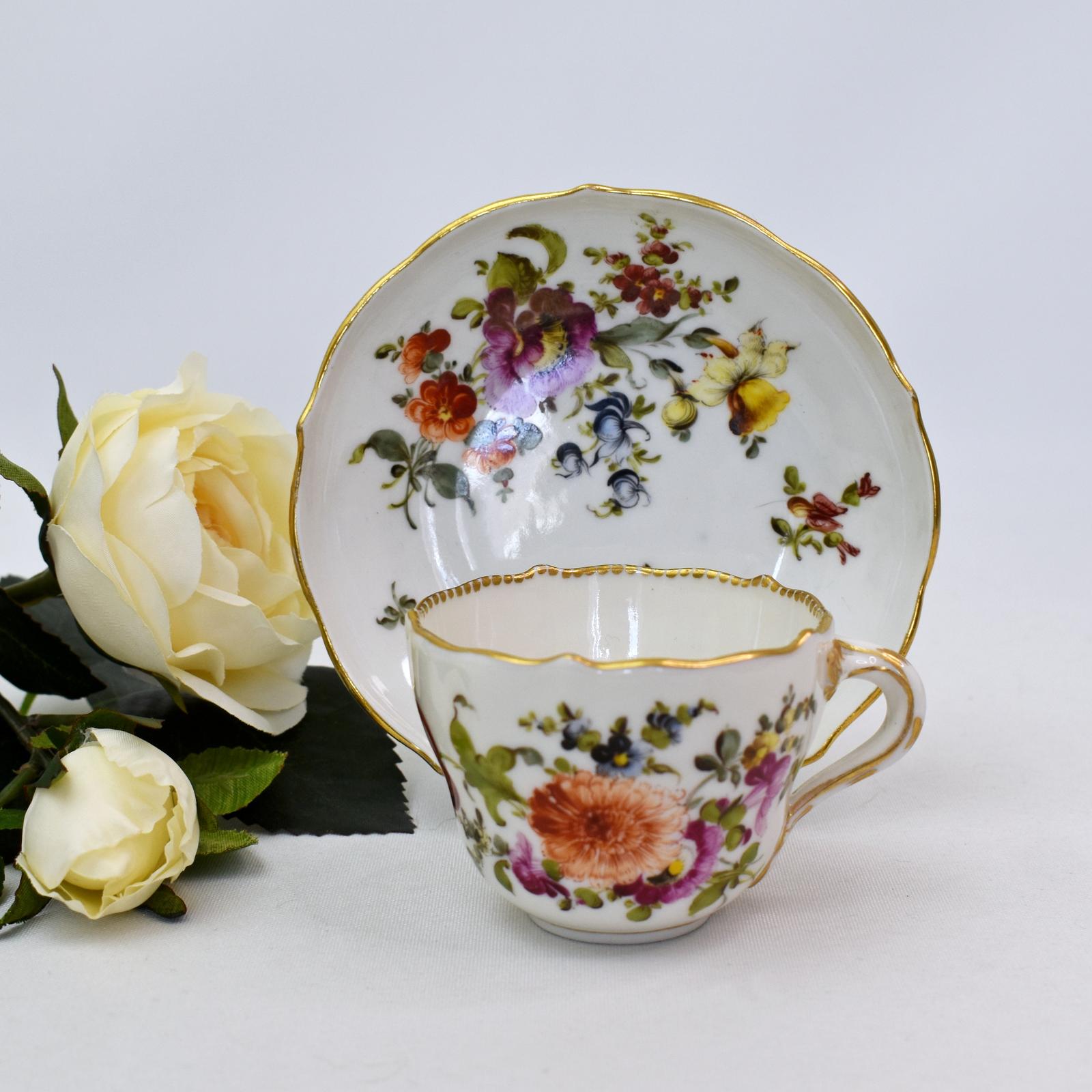Fine Meissen Porcelain Demitasse Cup & Saucer, Dresden Flowers 1880-1900 (1 of 11) Fine Meissen Porcelain Demitasse Cup & Saucer, Dresden Flowers 1880-1900 (1 of 11)