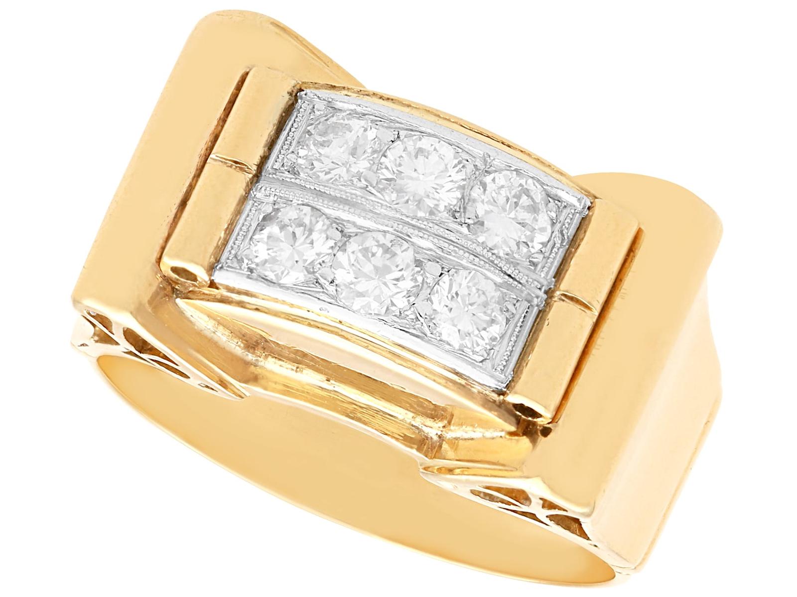 Vintage 0.60ct Diamond, 18ct Yellow Gold Dress Ring - Art Deco c.1940 (1 of 10)