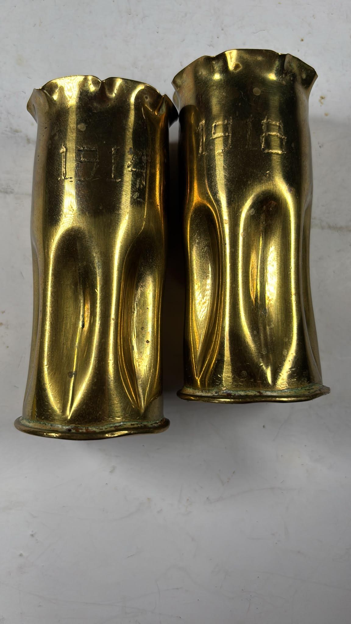 Pair of Brass Bullet Casings from World War 1 (1 of 3) Pair of Brass Bullet Casings from World War 1 (1 of 3)