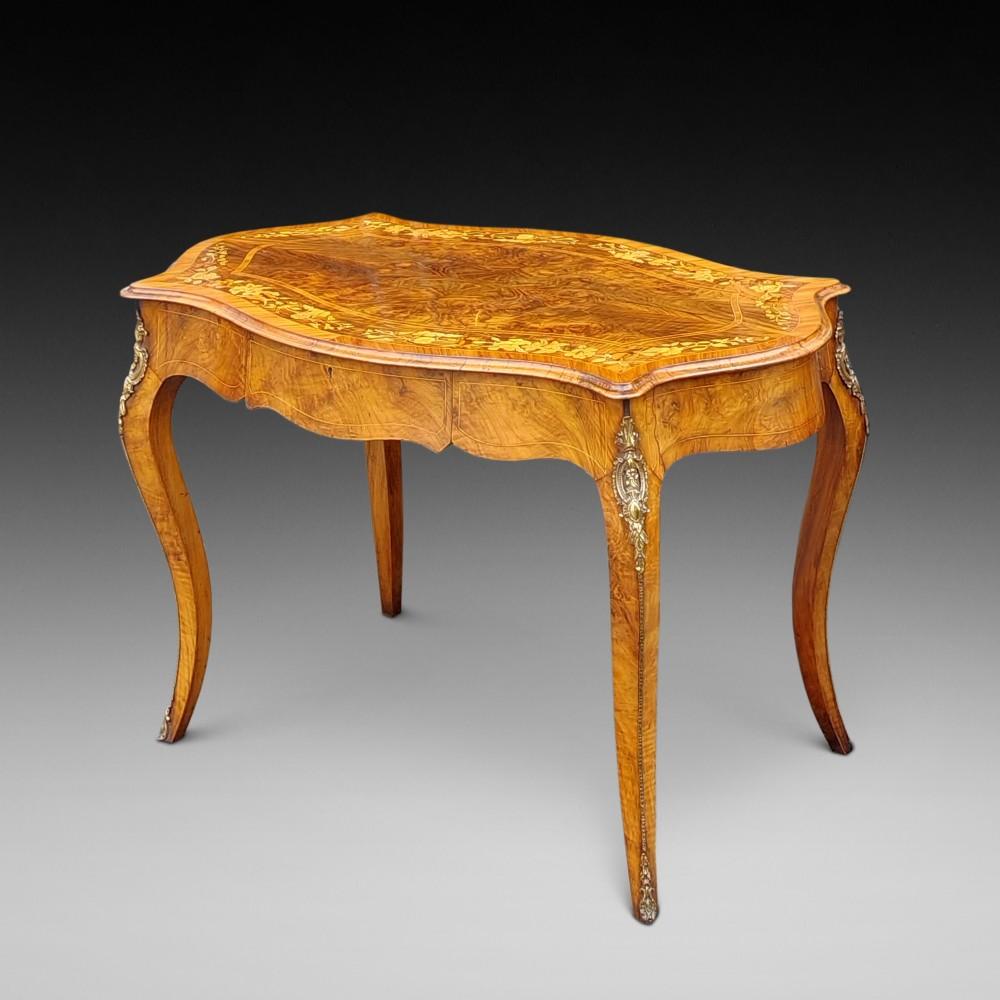 19th Century Burr Walnut Marquetry Bureau Plat (1 of 8)