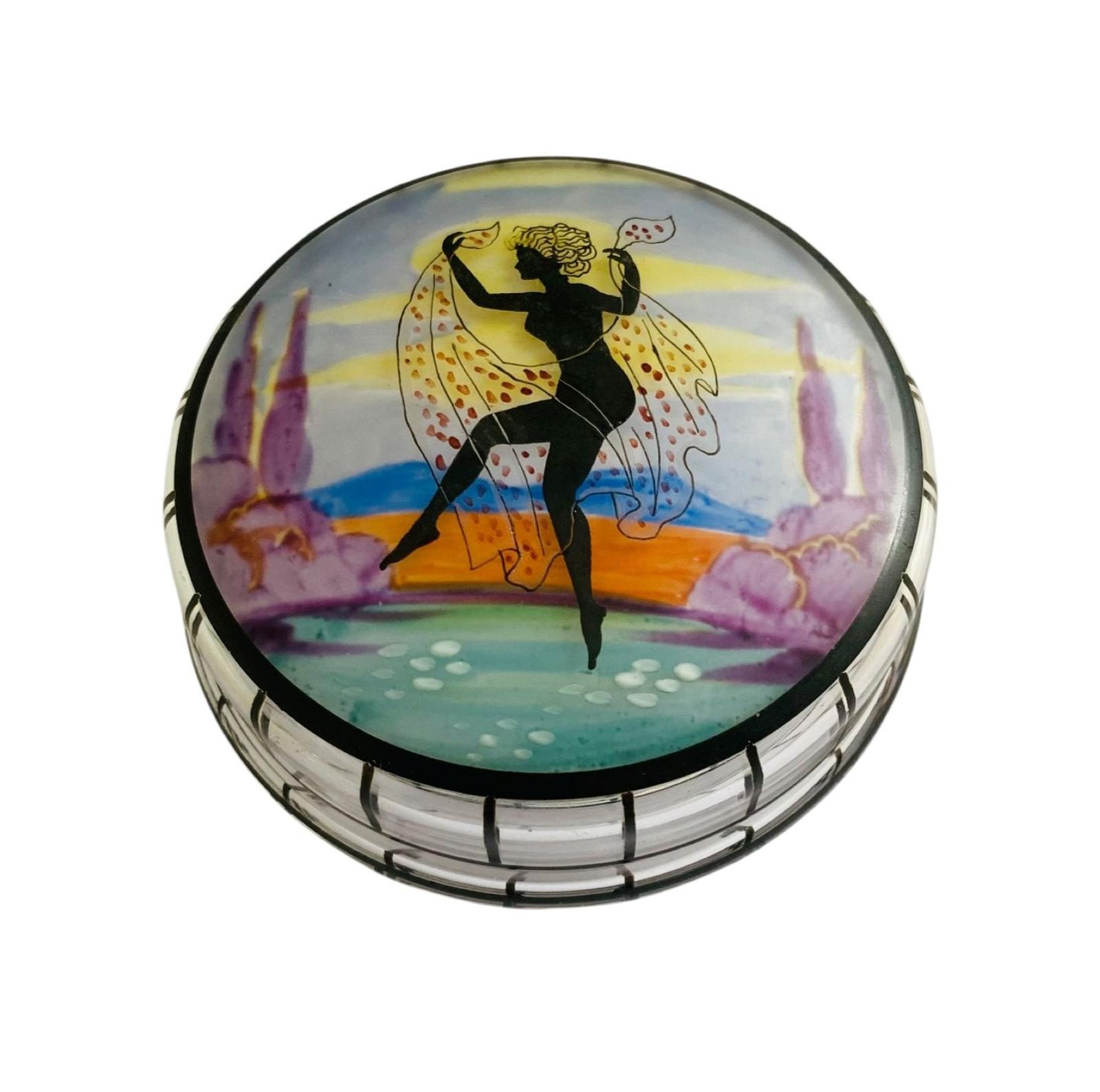 Art Deco Powder Pot Bowl: Hand-painted Enamel Silhouette Lady Dancer C1920 (1 of 11) Art Deco Powder Pot Bowl: Hand-painted Enamel Silhouette Lady Dancer C1920 (1 of 11)