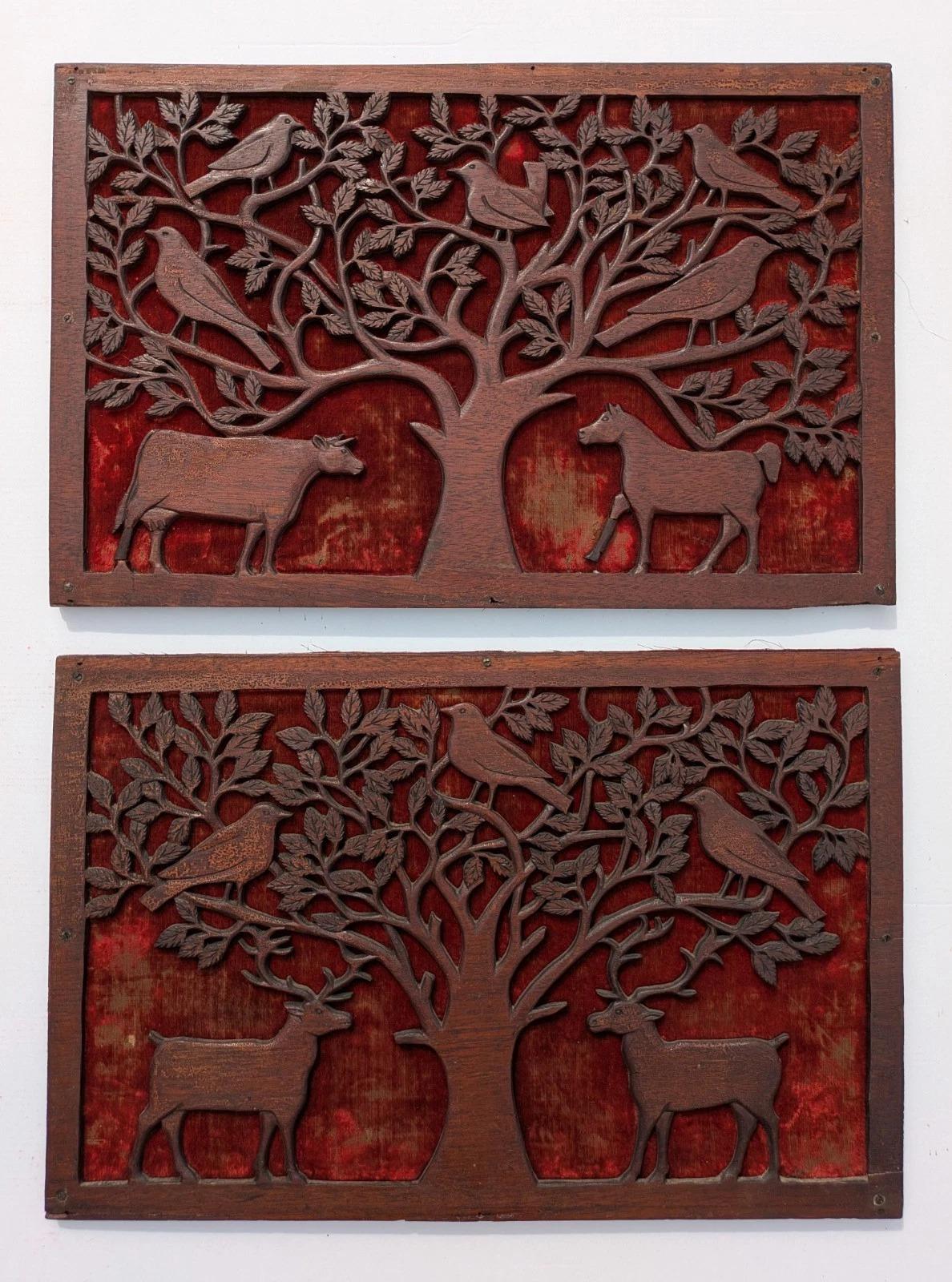 Charming Pair Folk Art Carved Wood Panels Arts & Crafts (1 of 10)