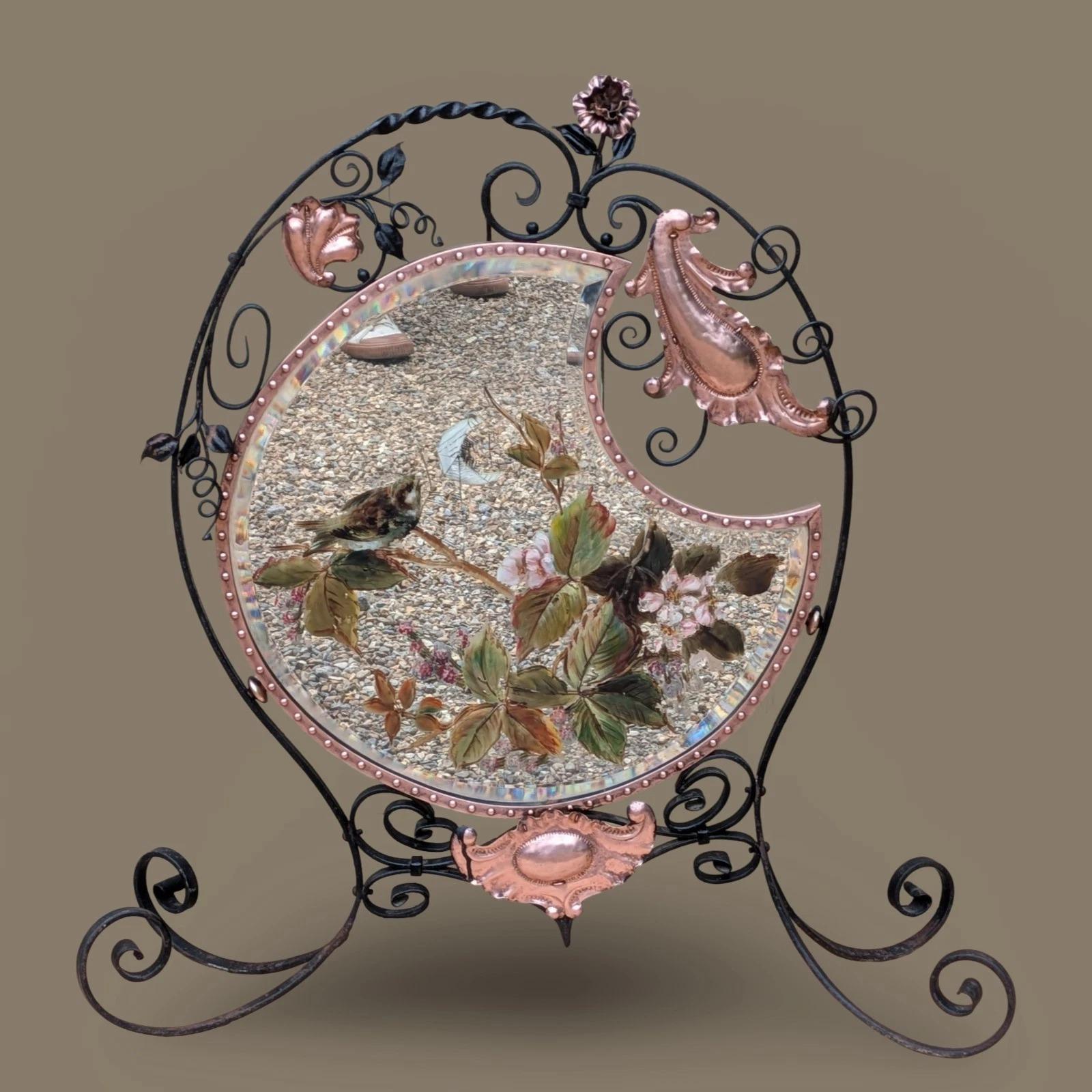 Stunning Art and Crafts Copper Wrought Iron Mirror Firescreen (1 of 7)