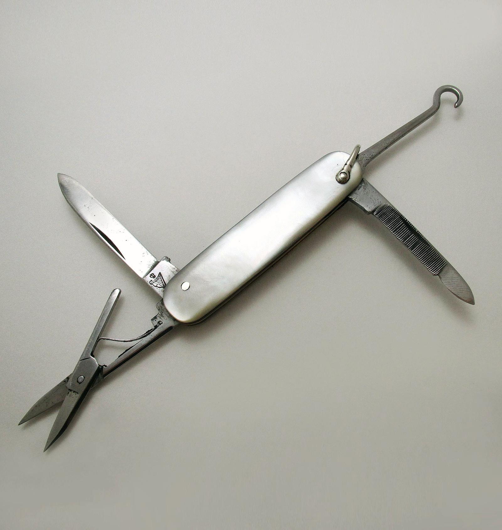 Quality Wade Wingfield Rowbotham Sheffield Victorian Antique Multi-tool Pocket Folding Knife Penknife, Mother of Pearl, Carbon Steel (1 of 8)