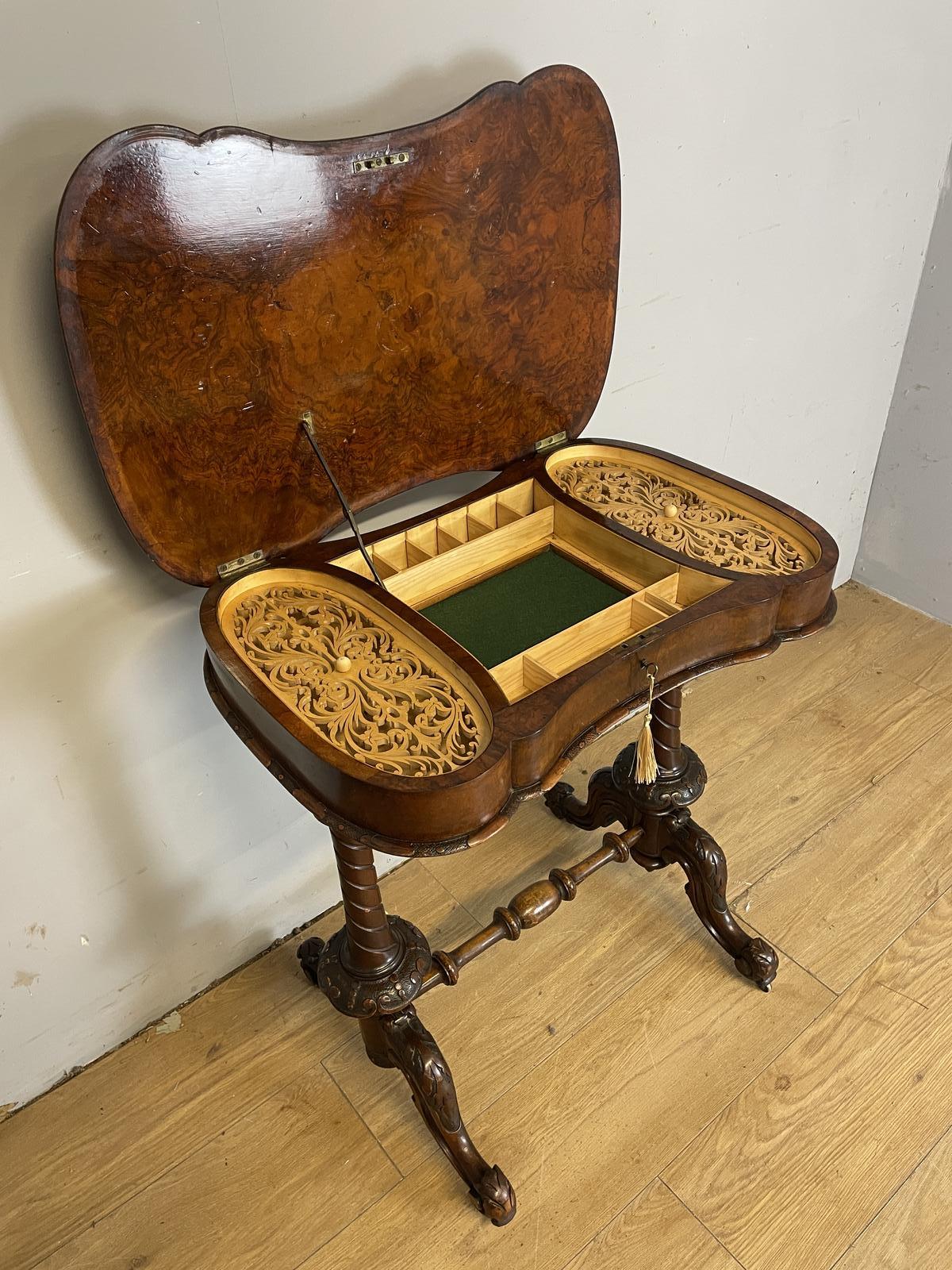 19th Century Burr Walnut Work Table on Carved & Turned Supports (1 of 7)