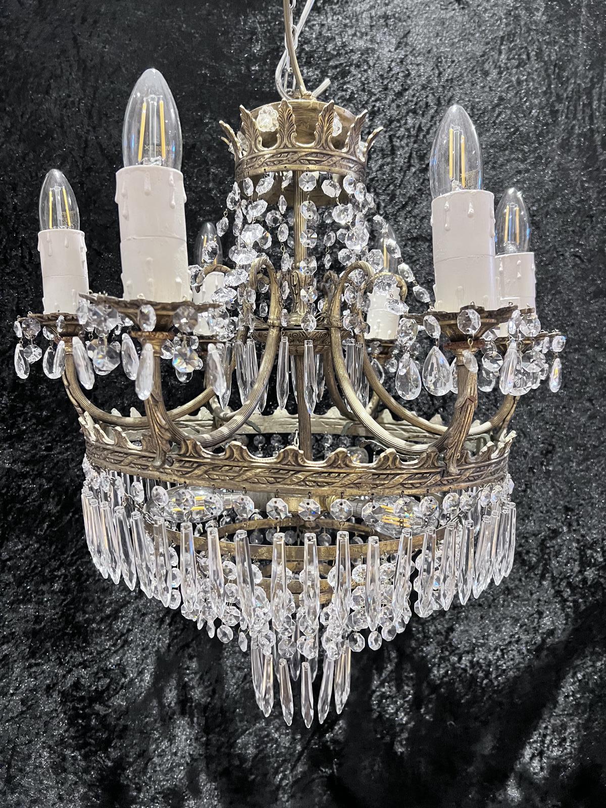 Small French Nine Light Empire Waterfall Antique Chandelier c.1920 (1 of 19)