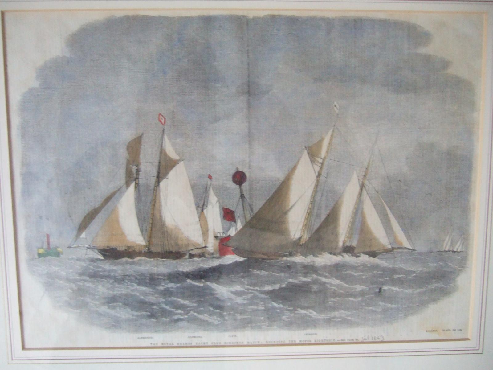 19th century engraving of The Royal Thames Yacht Club schooner match 1863 (1 of 5) 19th century engraving of The Royal Thames Yacht Club schooner match 1863 (1 of 5)