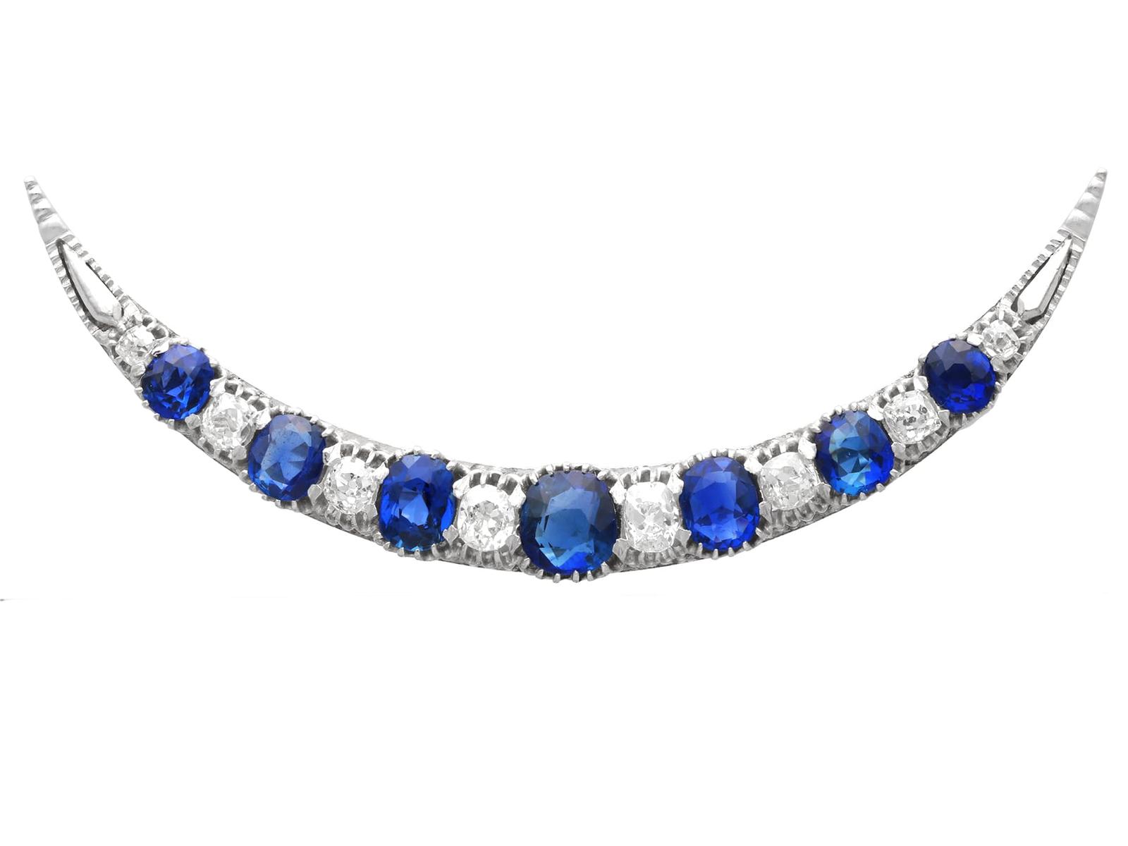 Antique 3.50ct Burmese Sapphire, 1.65ct Diamond & 18k White Gold Crescent Brooch c.1890 (1 of 13)
