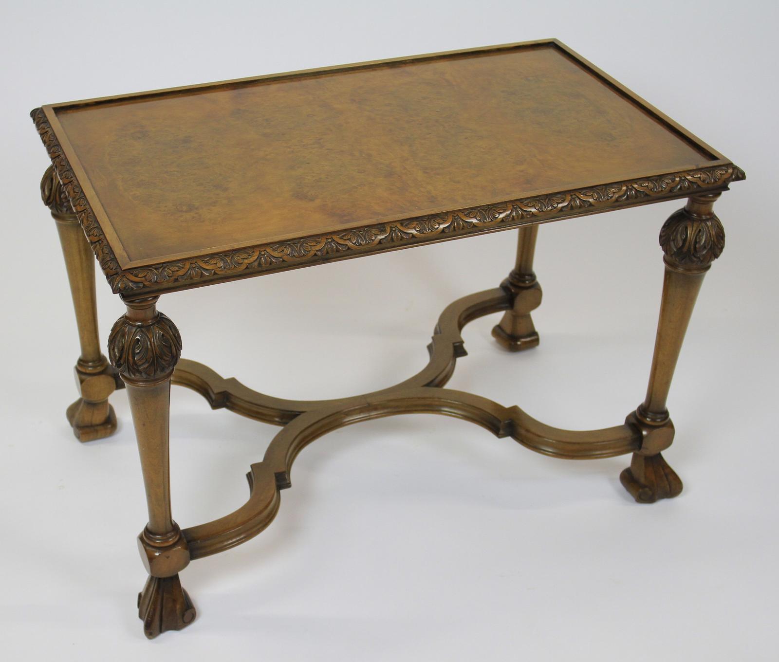 William & Mary Style Burr Walnut & Carved Coffee Table c.1930 (1 of 8)