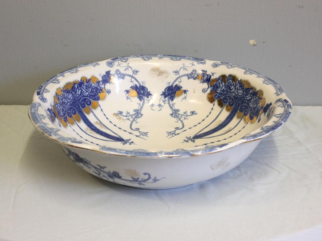 Antique Large Blue & Gold Wash Bowl (1 of 7)