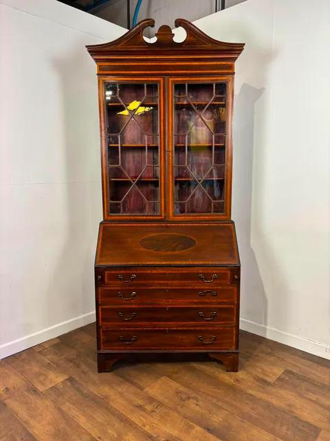 Edwardian Sheraton Style Inlaid Mahogany Bureau Bookcase (1 of 15) Edwardian Sheraton Style Inlaid Mahogany Bureau Bookcase (1 of 15)