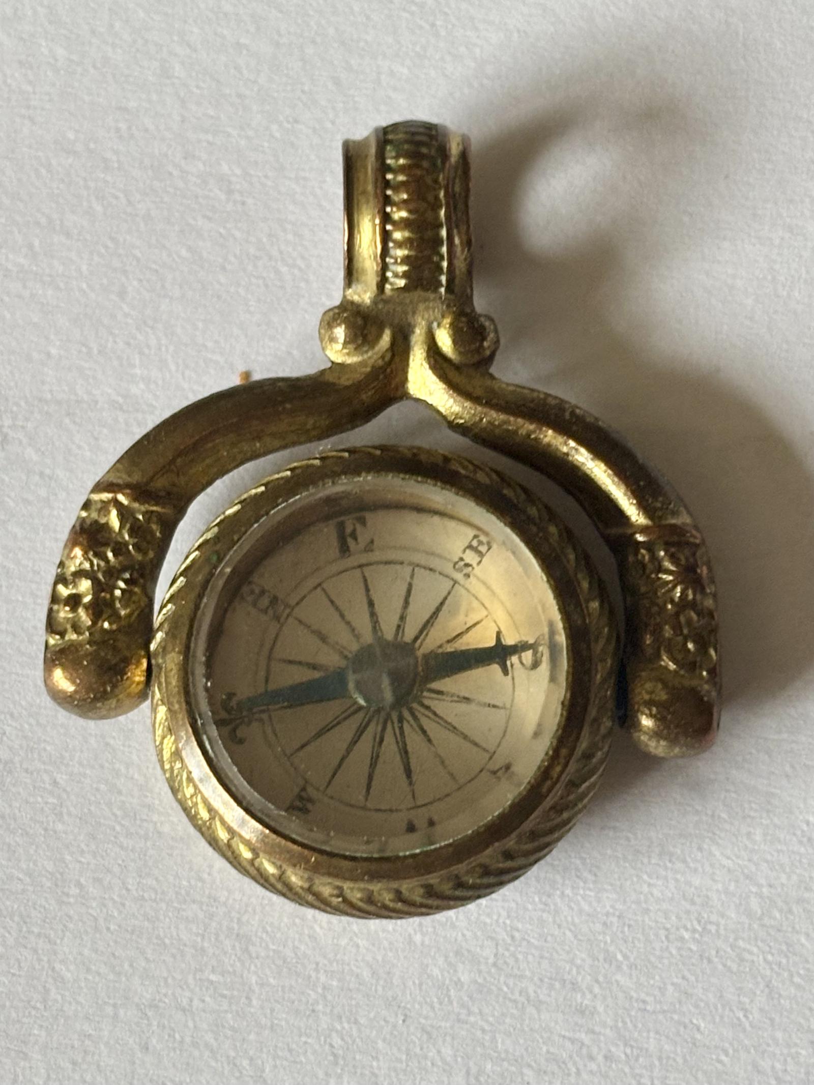 Antique Victorian Gilt Metal Swivel Compass Fob Watch Pendant (1 of 8)