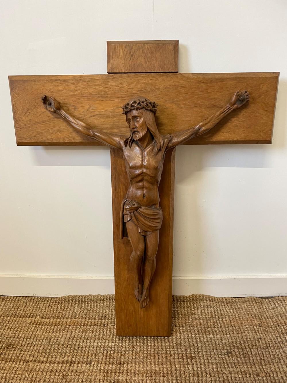 Large Art Deco Carved Oak Crucifix (1 of 8)