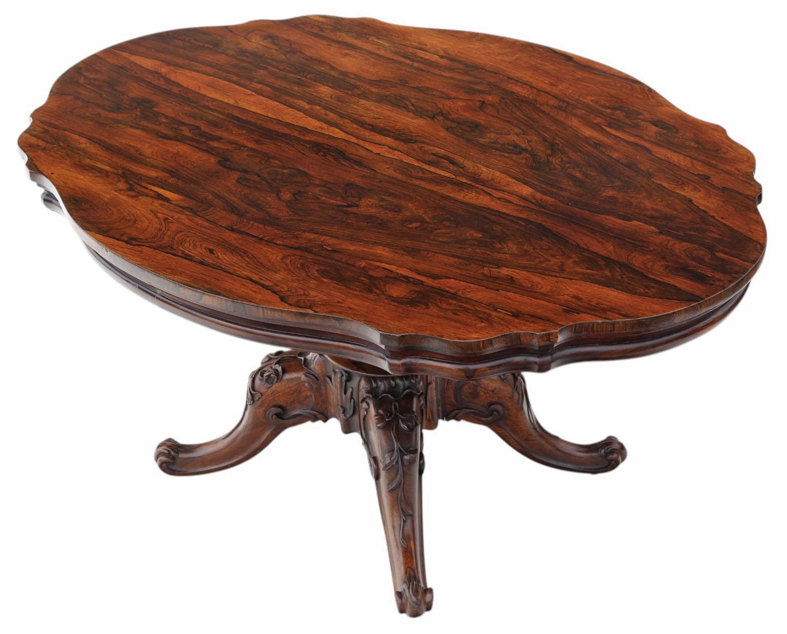 Antique 19th Century Victorian Rosewood Serpentine Loo / Breakfast Dining Table – Fine Quality Large Tilt-top (1 of 8) Antique 19th Century Victorian Rosewood Serpentine Loo / Breakfast Dining Table – Fine Quality Large Tilt-top (1 of 8)