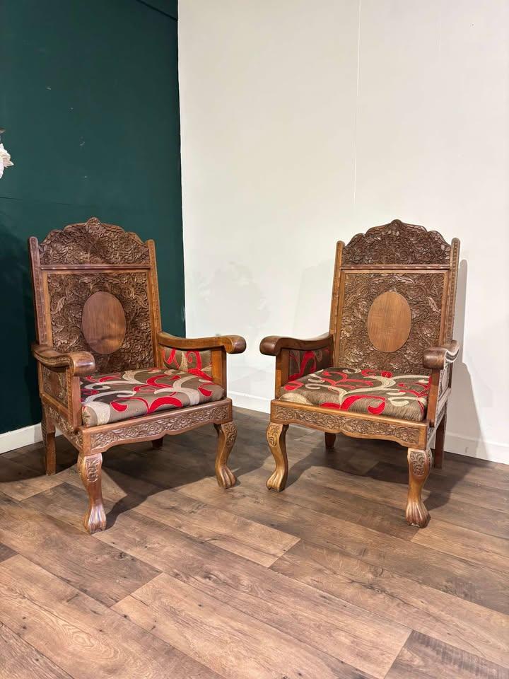 Kashmir Decoratively Carved Armchairs (1 of 16)