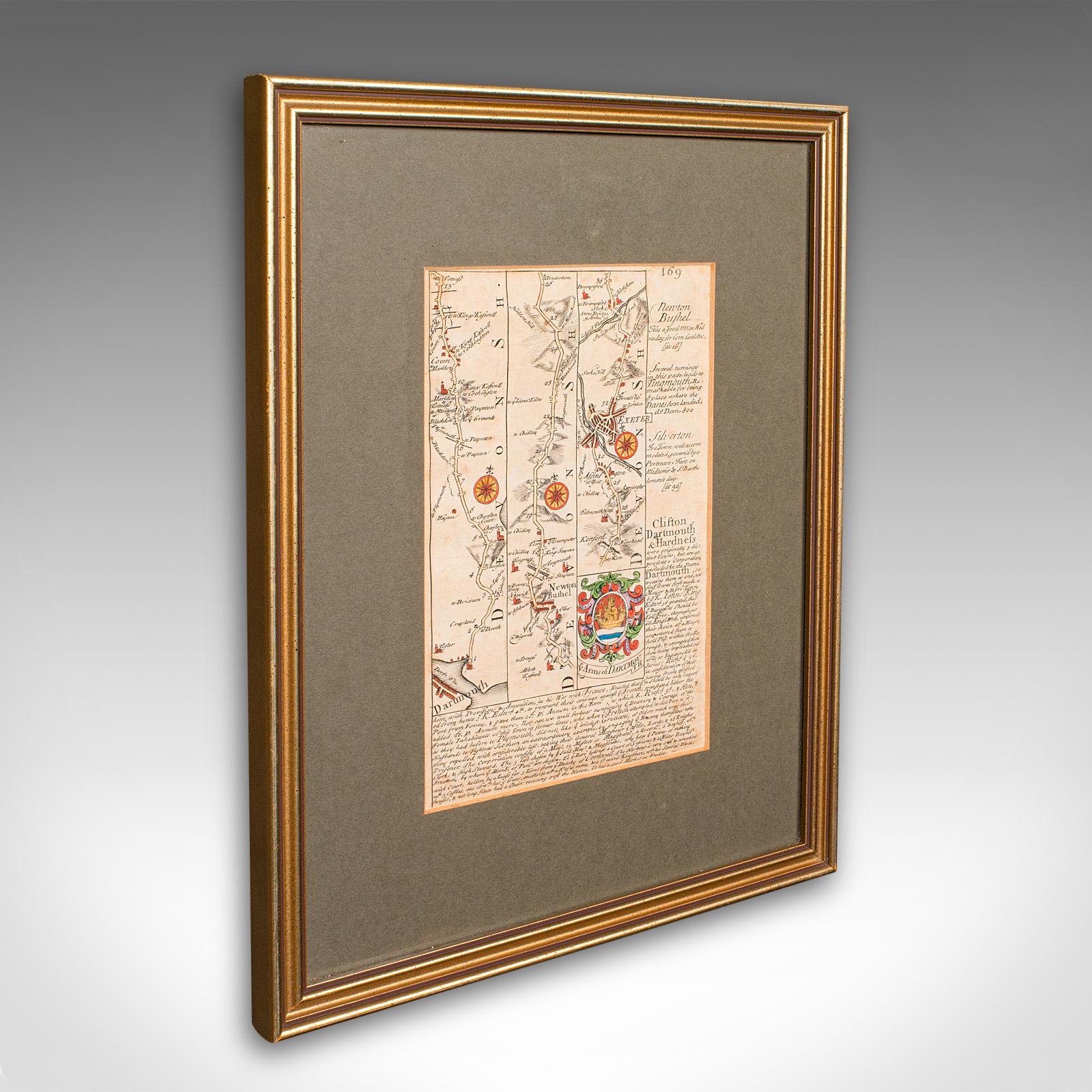 Antique Coaching Road Map, South Devon, English, Framed, Cartography, Georgian (1 of 12)
